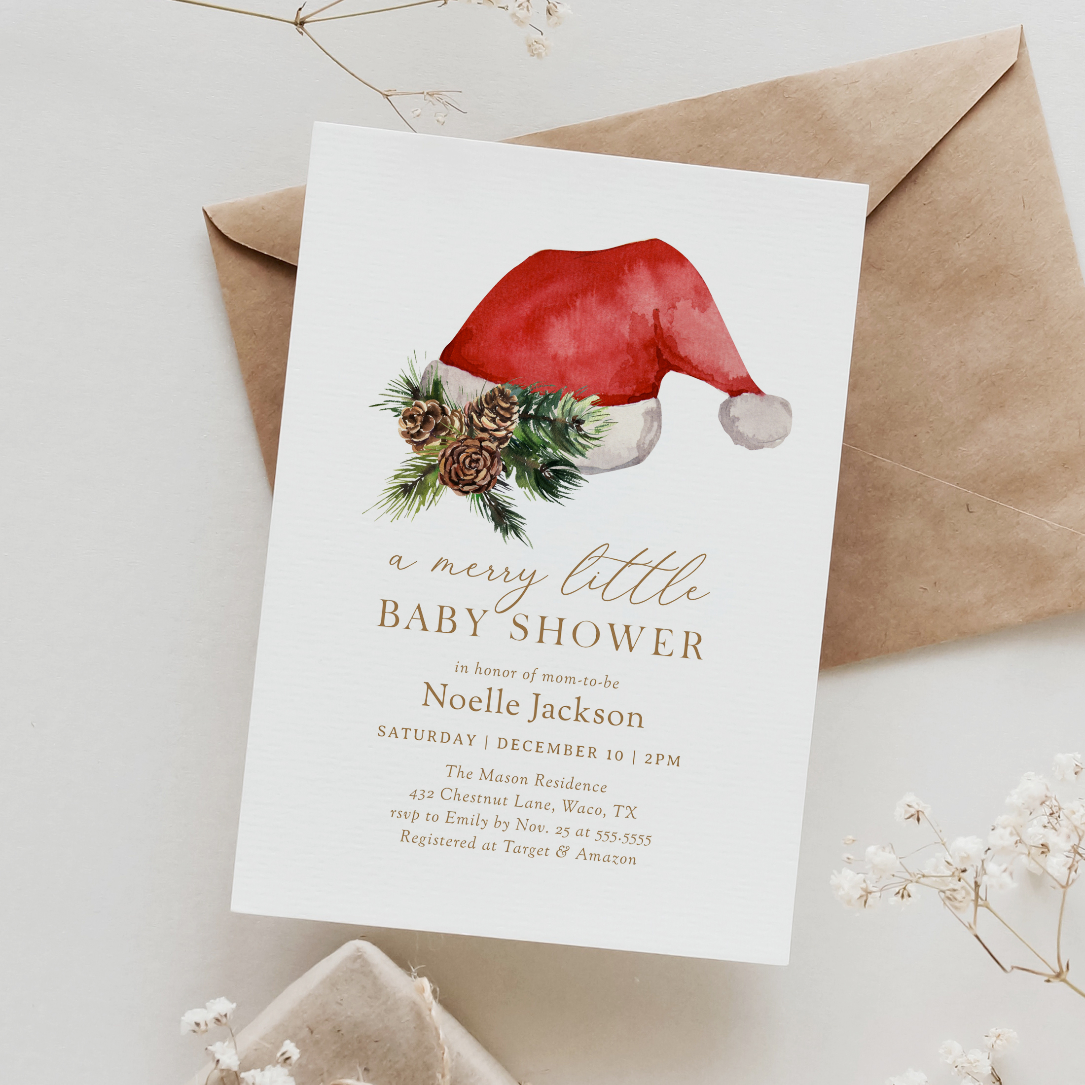 Baby Shower Invitation - Santa Hat design preview