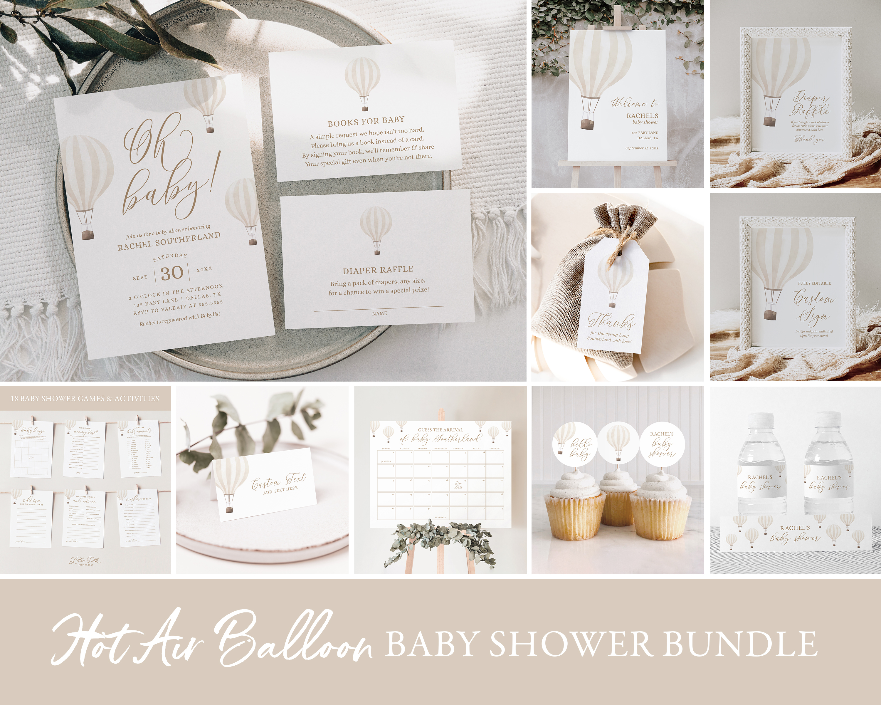 Baby Shower Bundle - Beige Hot Air Balloon - 1048 design preview