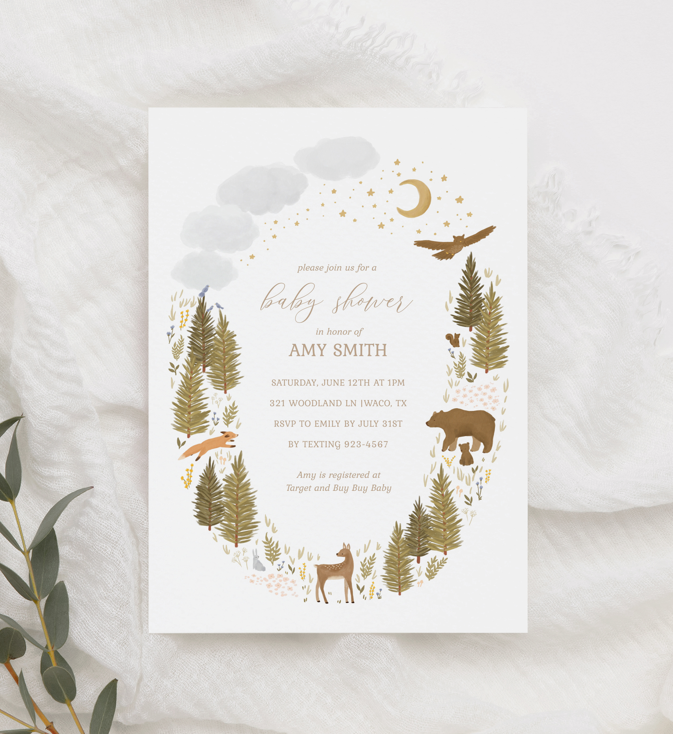 Baby Shower Invitation - Woodland Wreath - 1015 design preview