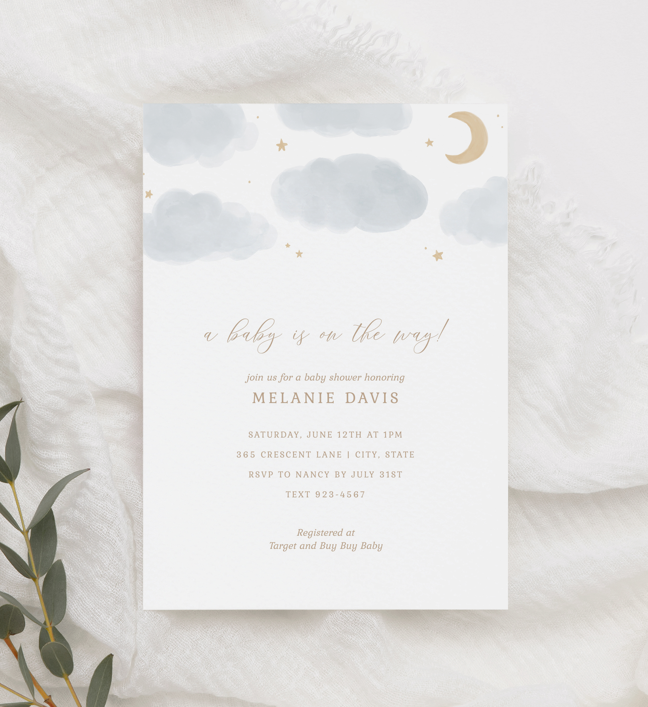 Baby Shower Invitation - Cloud and Stars - 1006 design preview