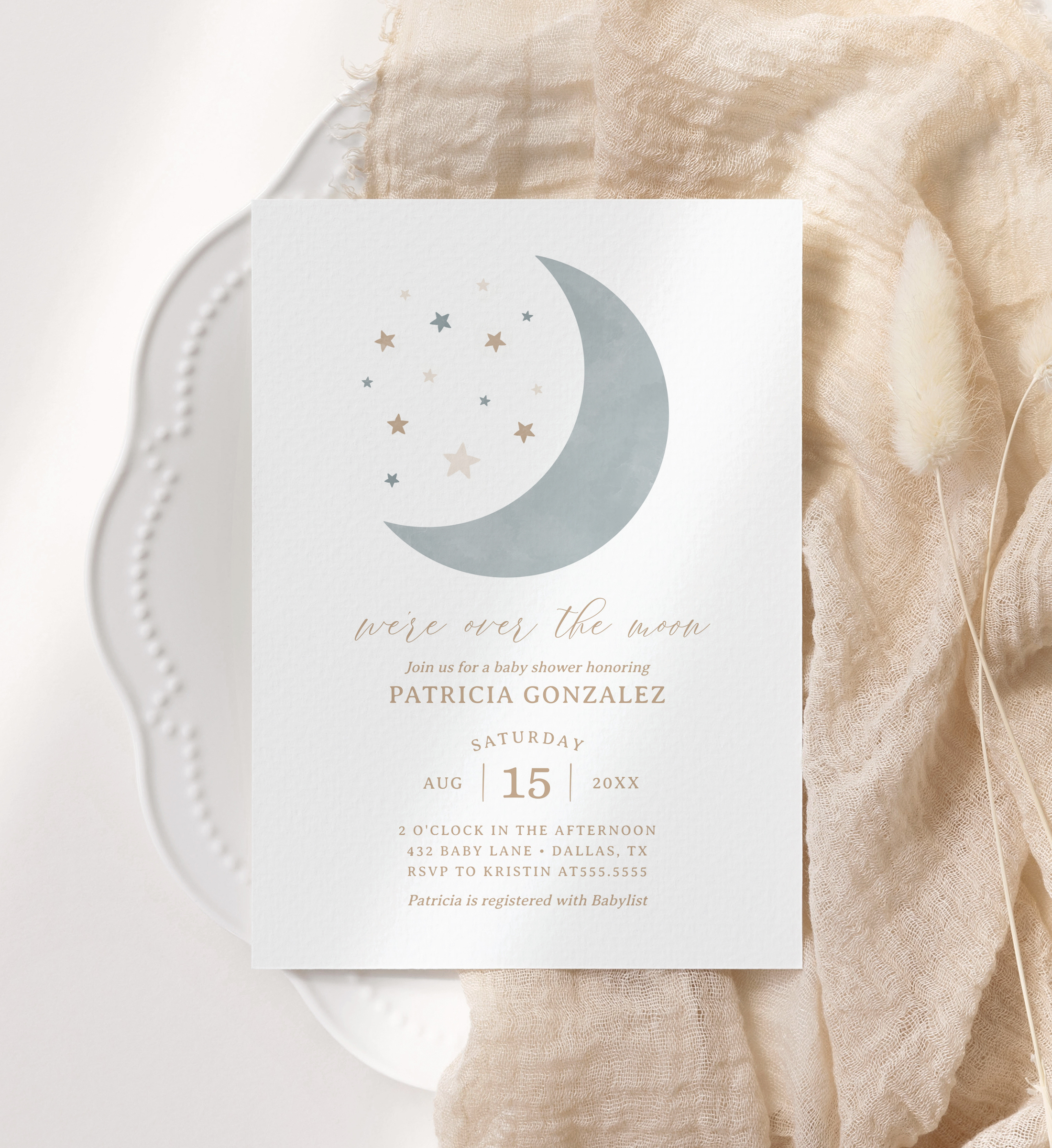Baby Shower Invitation - Over the Moon (Blue) - 1022 design preview