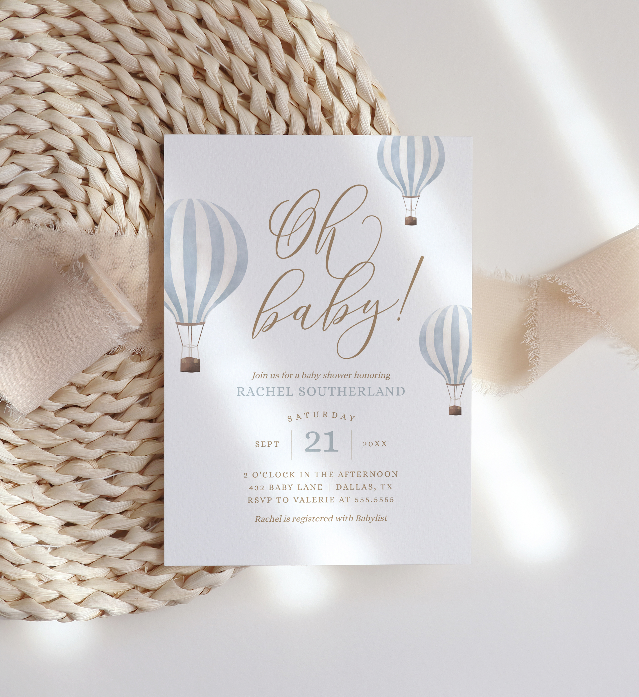 Baby Shower Invitation - Blue Hot Air Balloon v2 - 1016 design preview