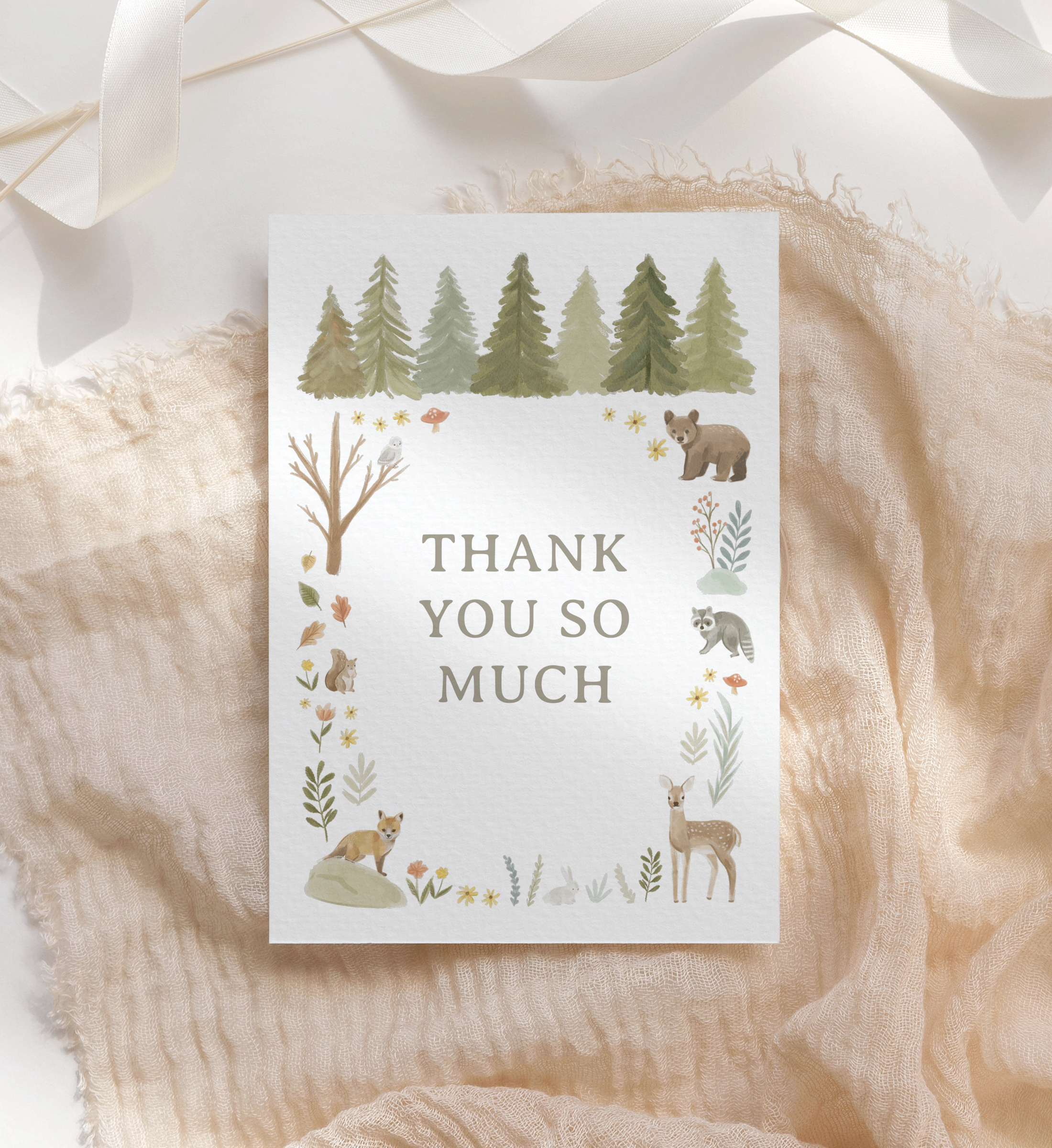 Folded Thank You Card - Woodland Babies - 1019 design preview
