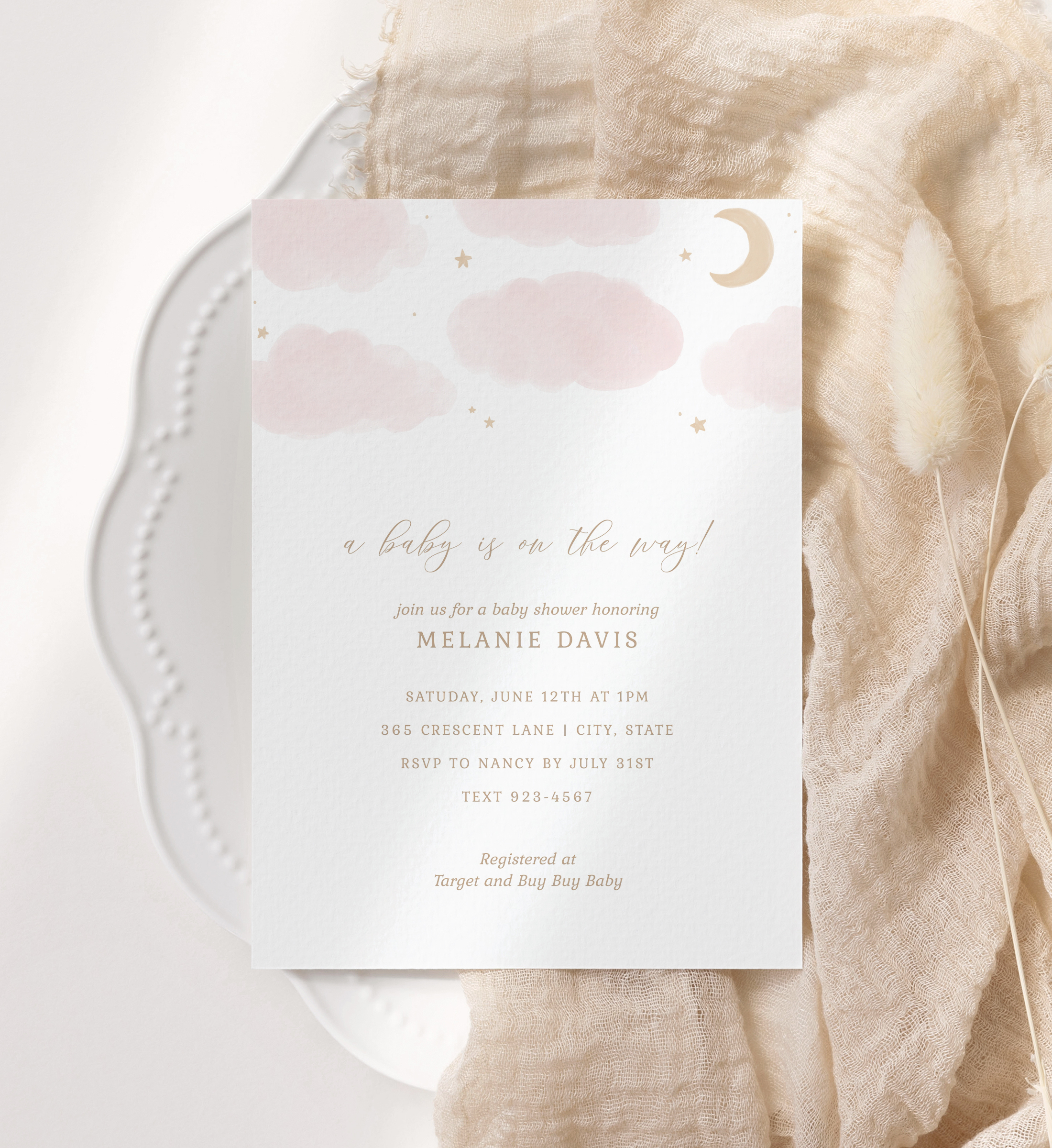 Baby Shower Invitation - Cloud and Stars - 1020 design preview