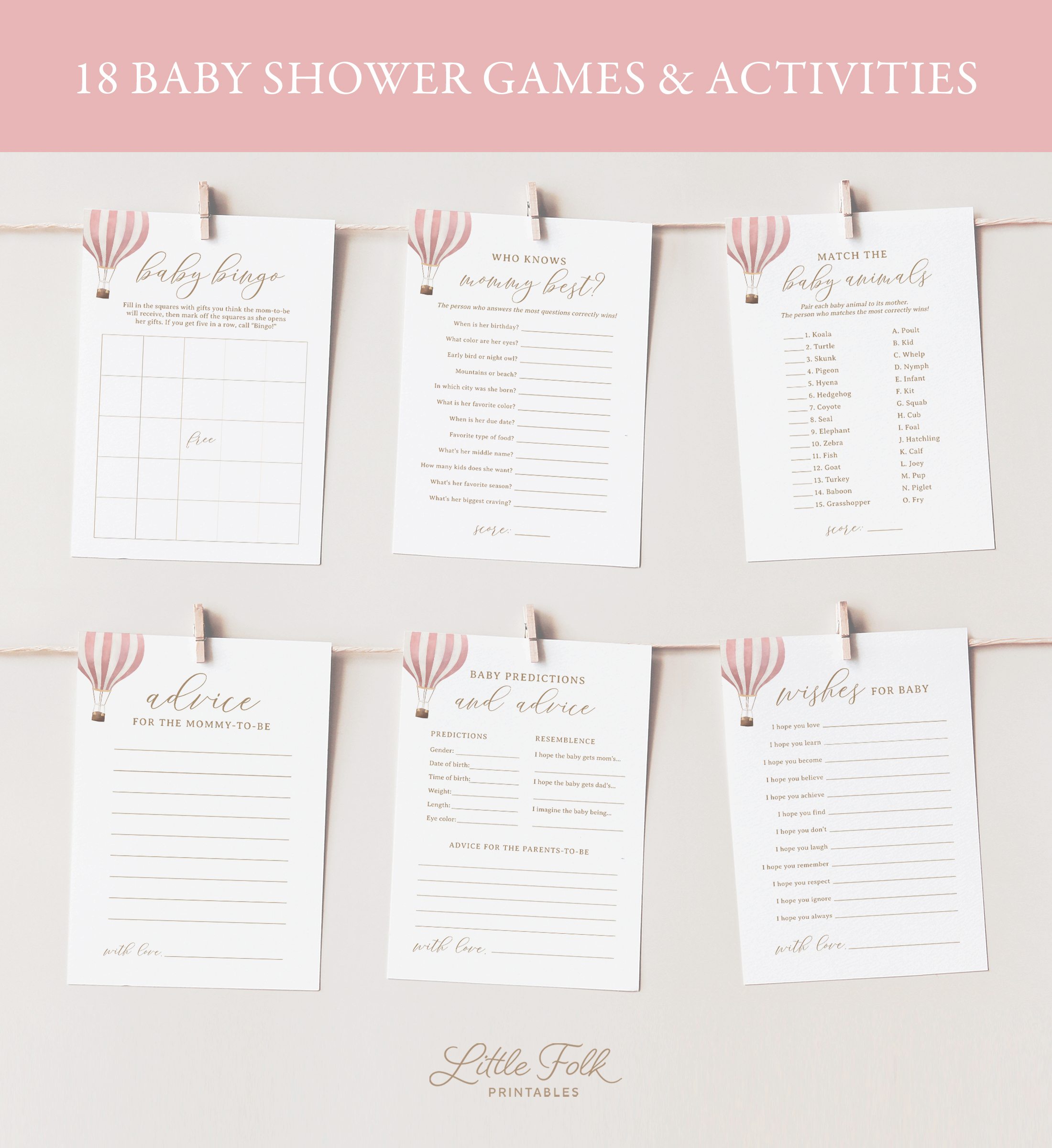 Baby Shower Games - Pink Hot Air Balloon - 1018 design preview