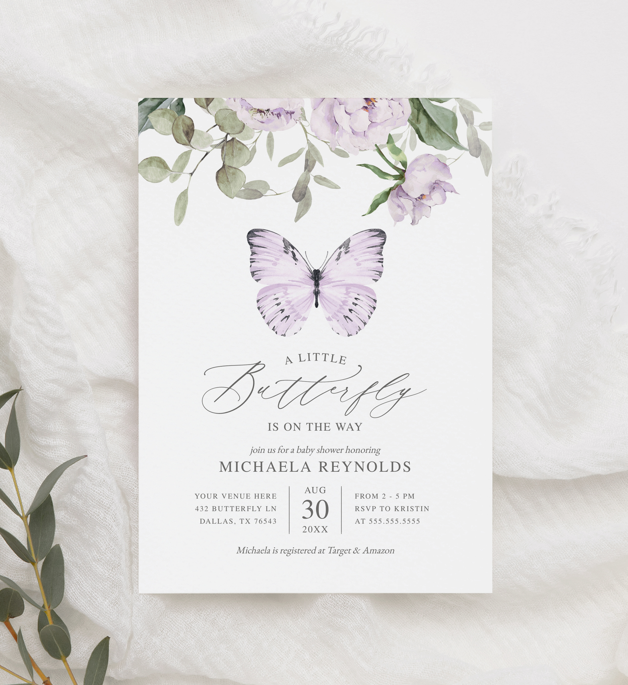 Baby Shower Invitation - Butterfly (Purple) - 1043 design preview