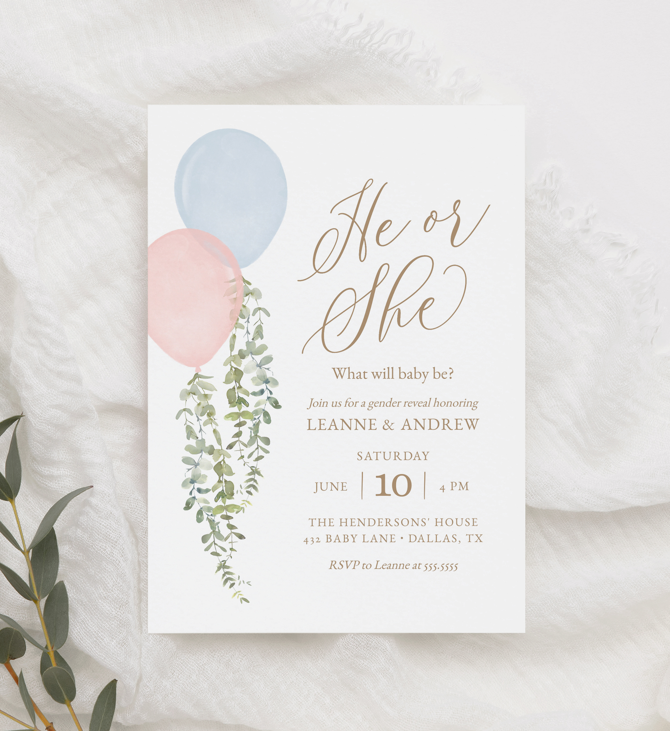 Gender Reveal Invitation - Blue & Pink Balloons - 1031 design preview