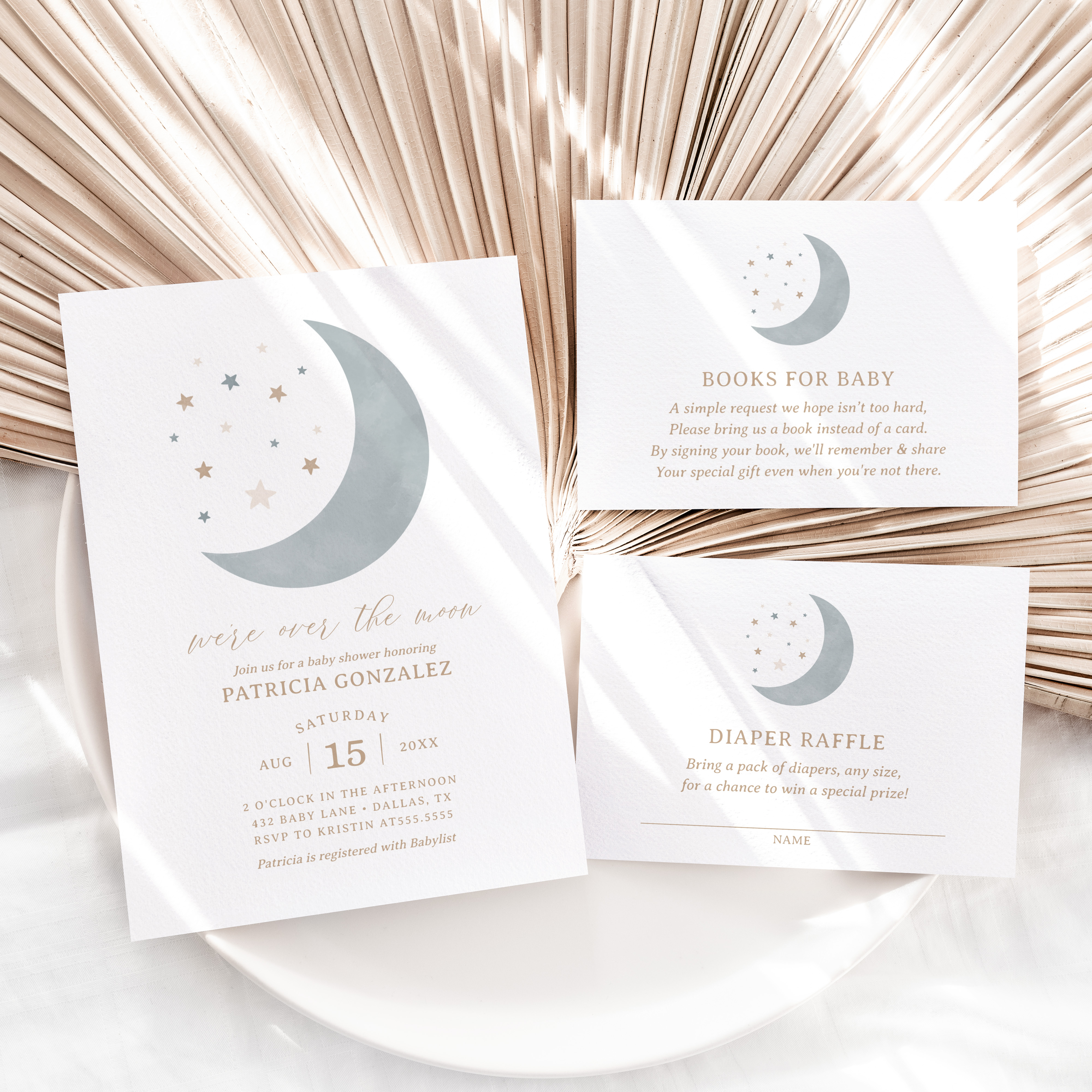 Baby Shower Invitation Set - Over the Moon (Blue) - 1022 design preview