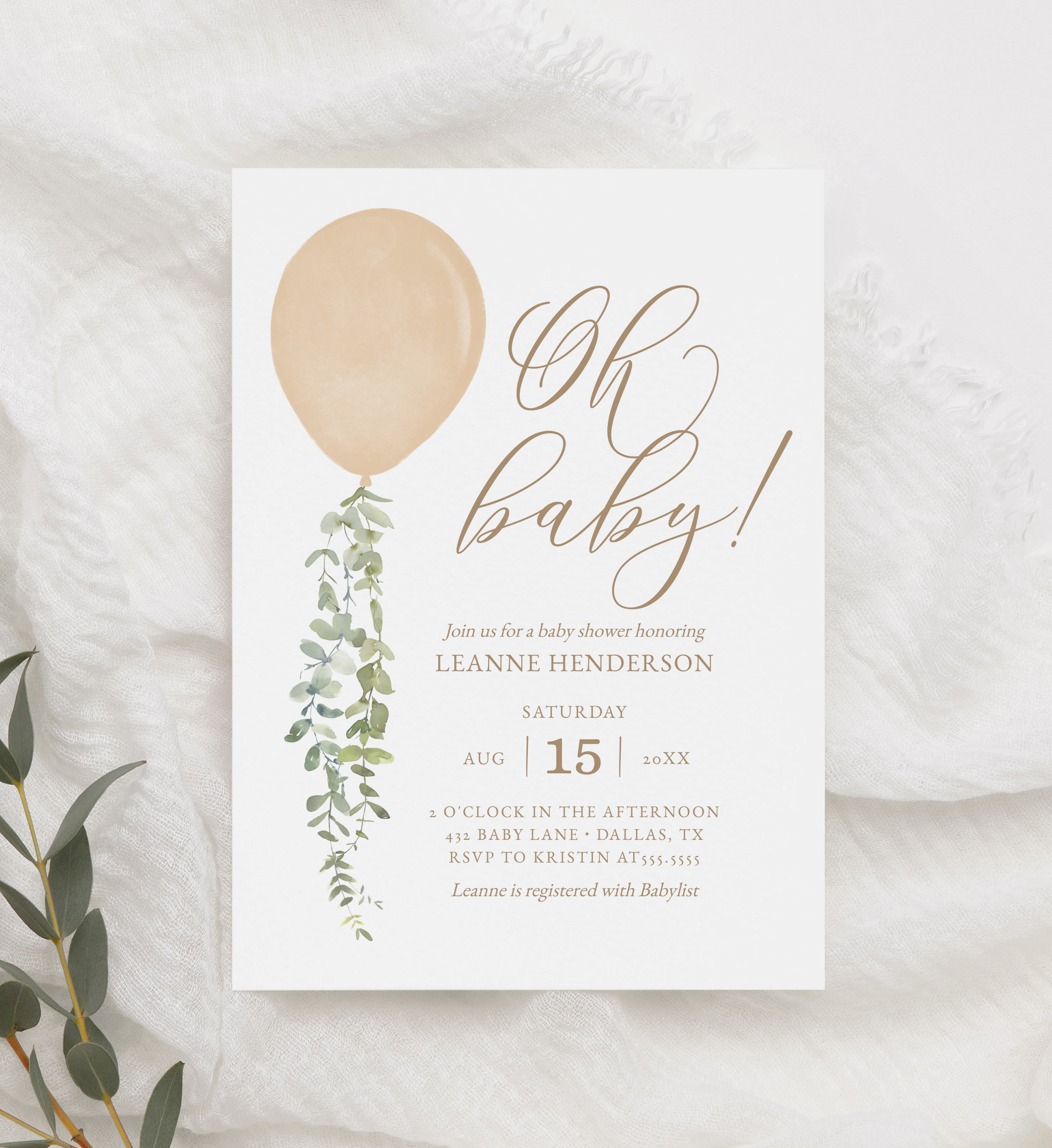 Baby Shower Invitation - Gold Balloon - 1010 design preview