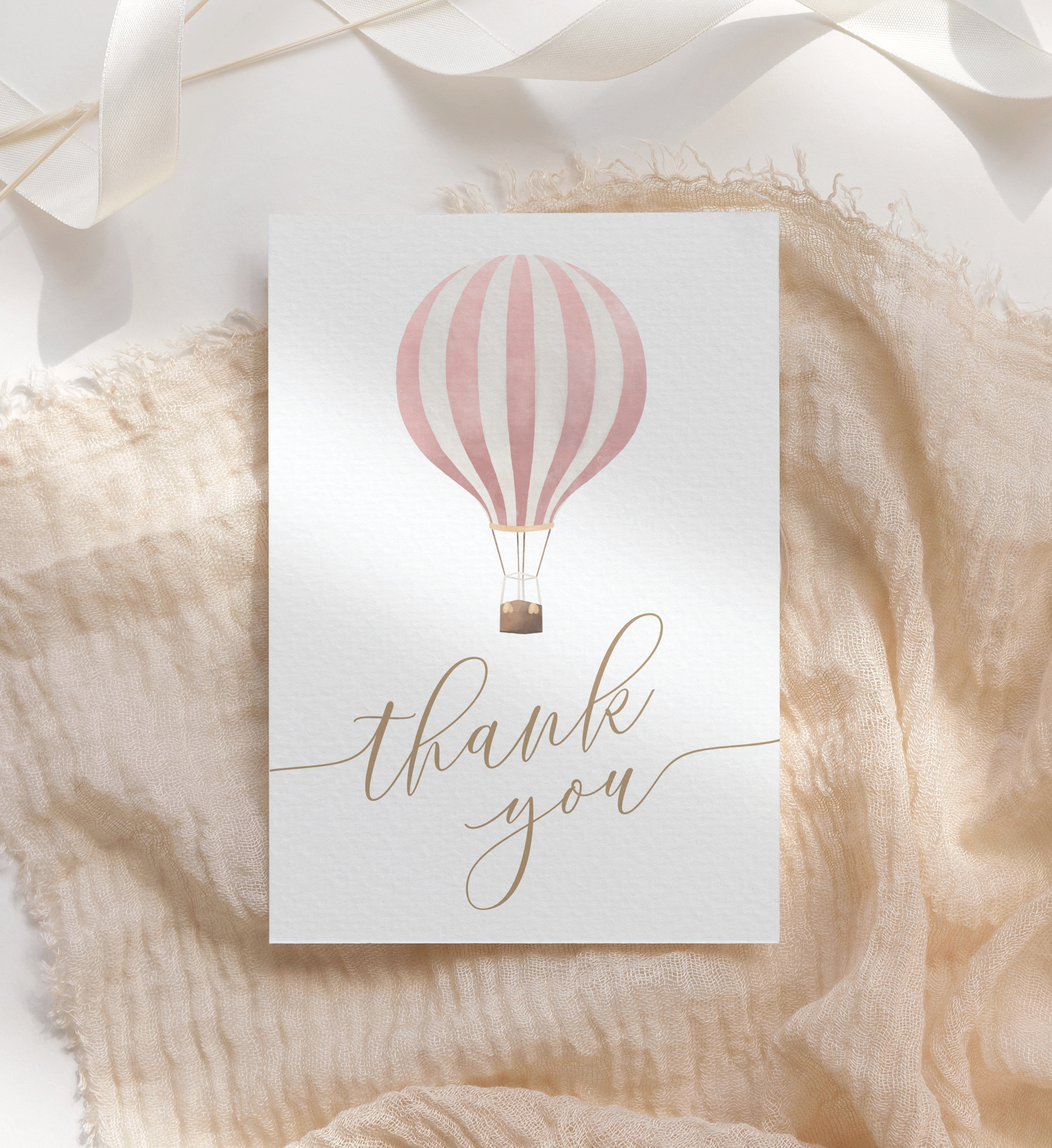 Folded Thank You Card - Pink Hot Air Balloon - 1018 design preview