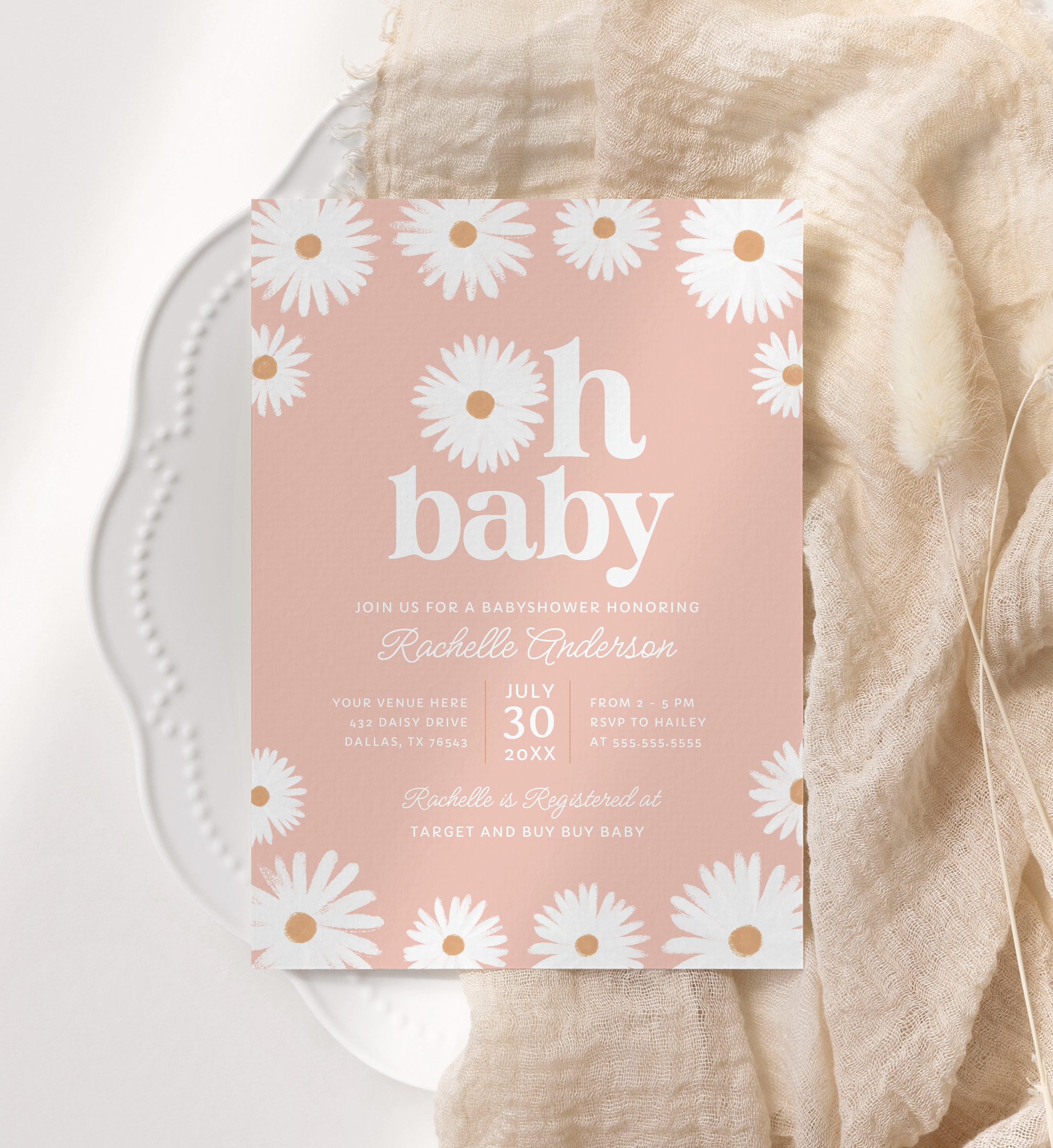 Baby Shower Invitation - Daisies (Pink) -1044 design preview