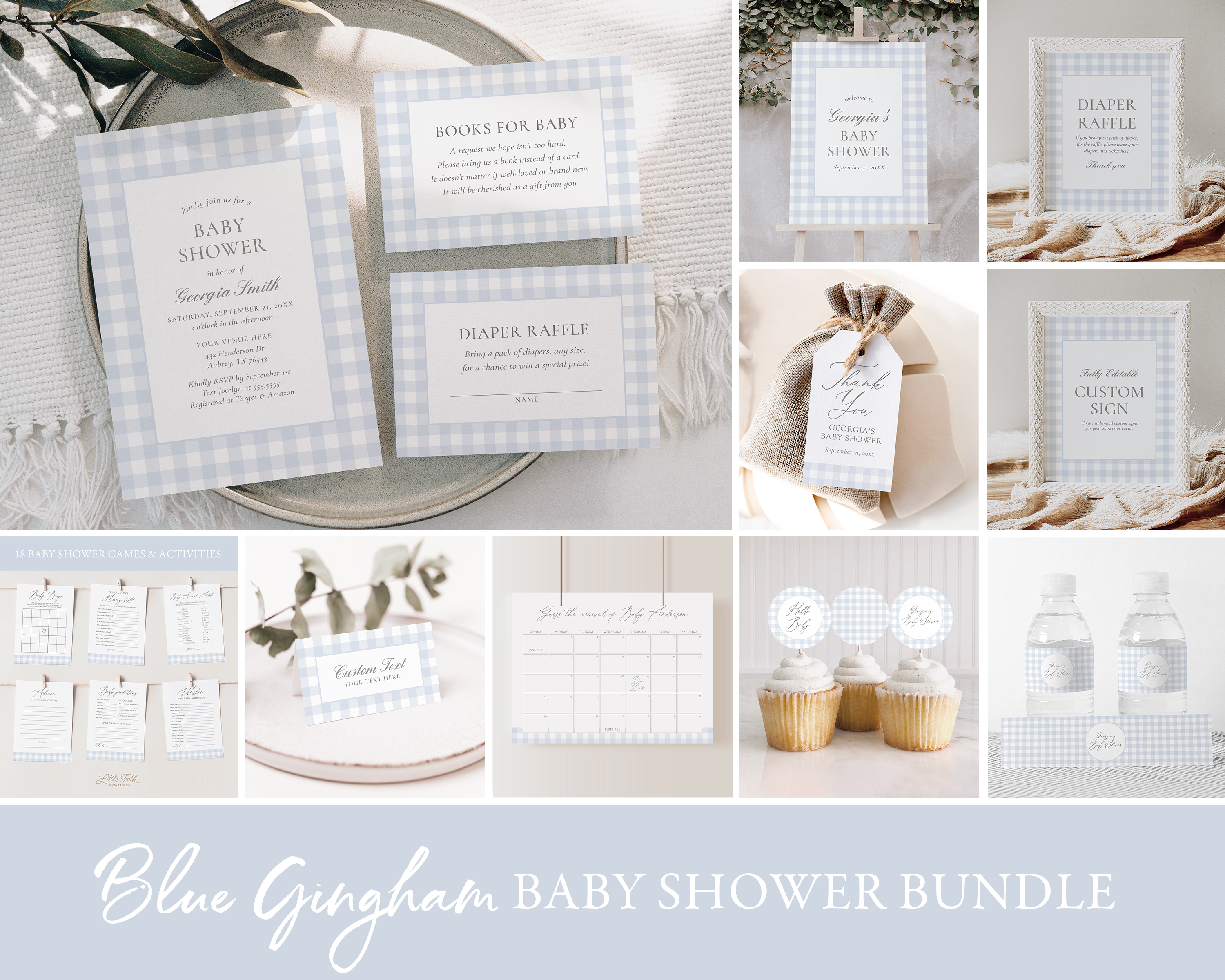 Baby Shower Bundle - Blue Gingham - 1068 design preview