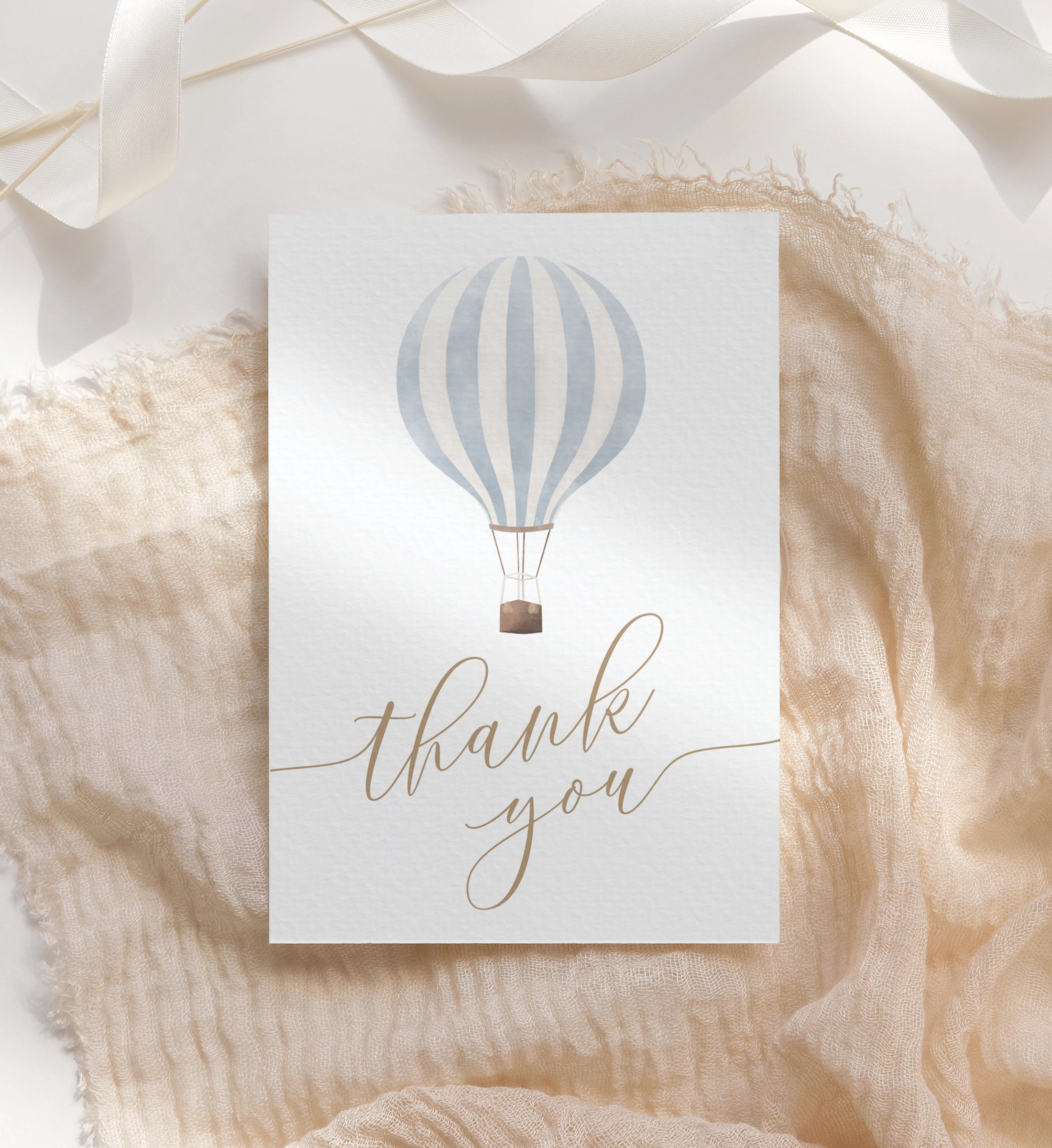 Folded Thank You Card - Blue Hot Air Balloon - 1016 design preview