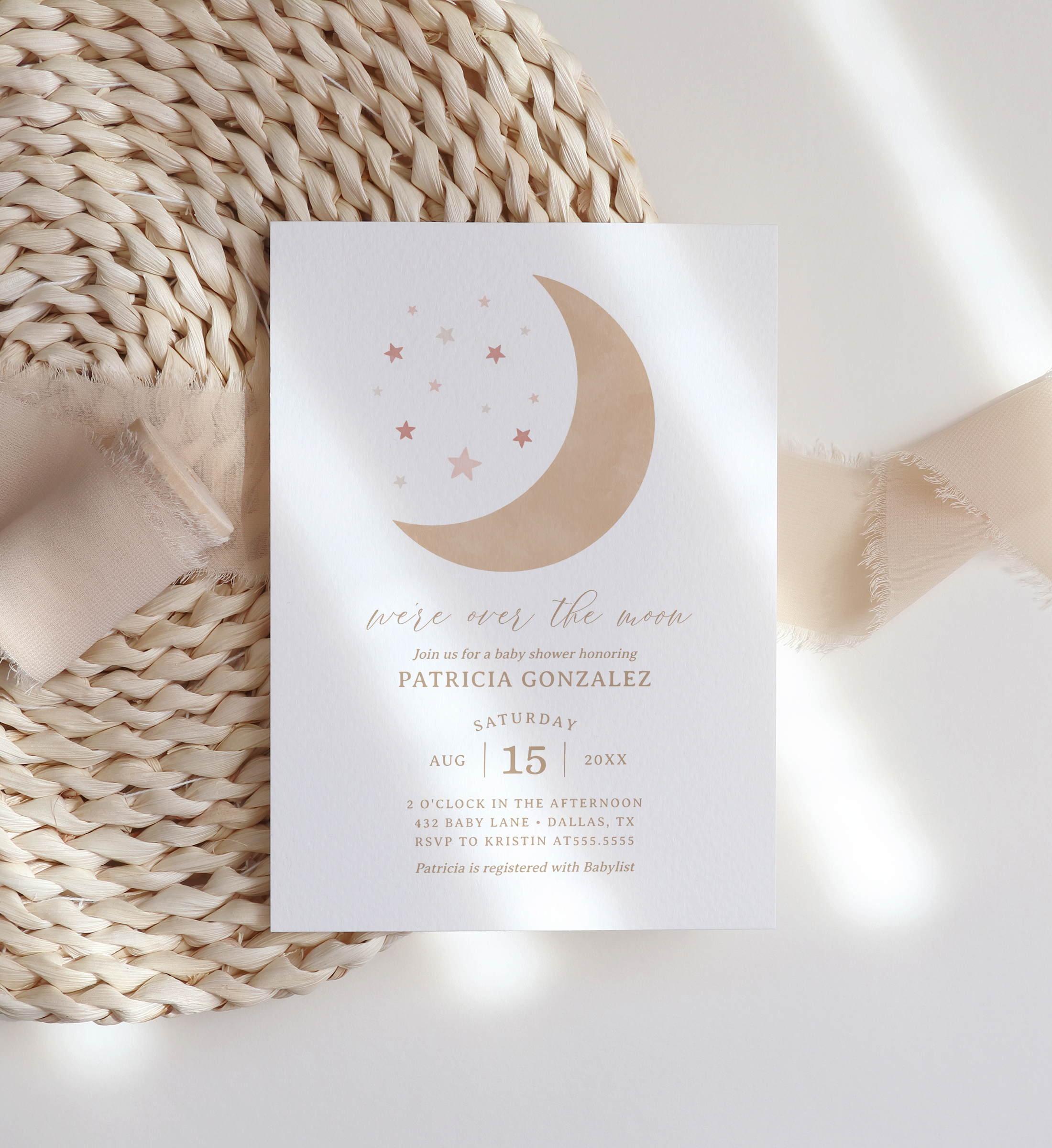 Baby Shower Invitation - Over the Moon (Pink) - 1021 design preview