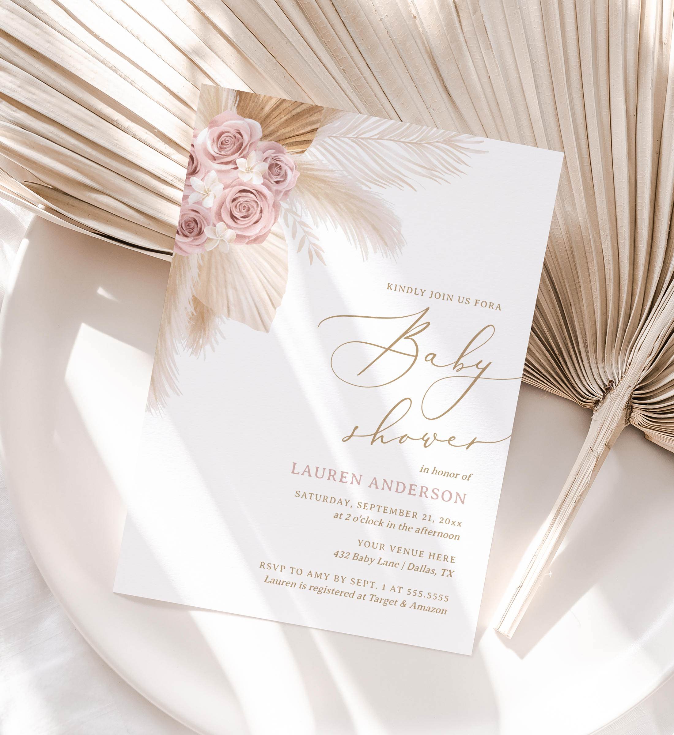 Baby Shower Invitation - Pampas Grass (Pink) - 1033 design preview