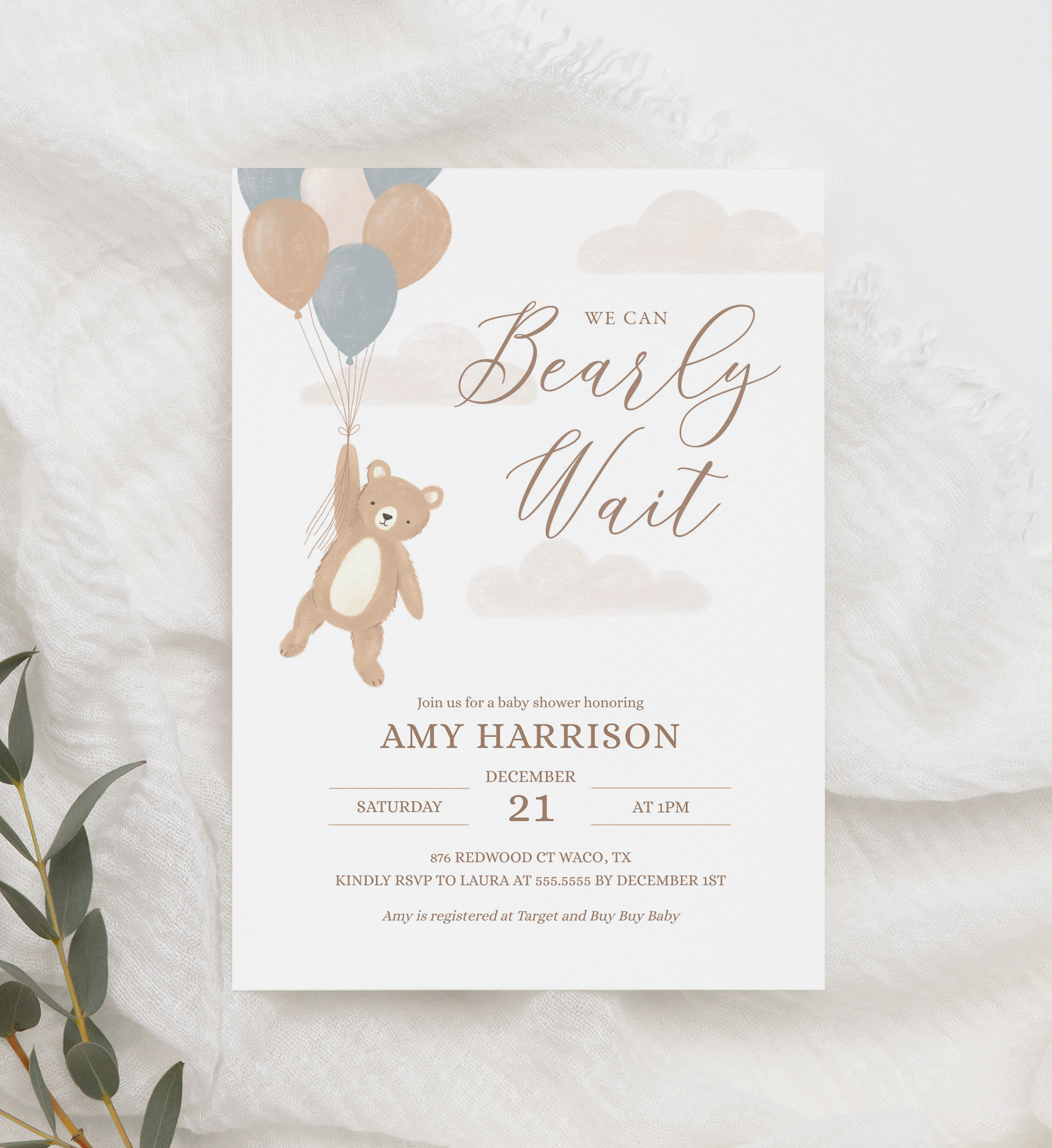 Baby Shower Invitation - We Can Bearly Wait - 1008 design preview