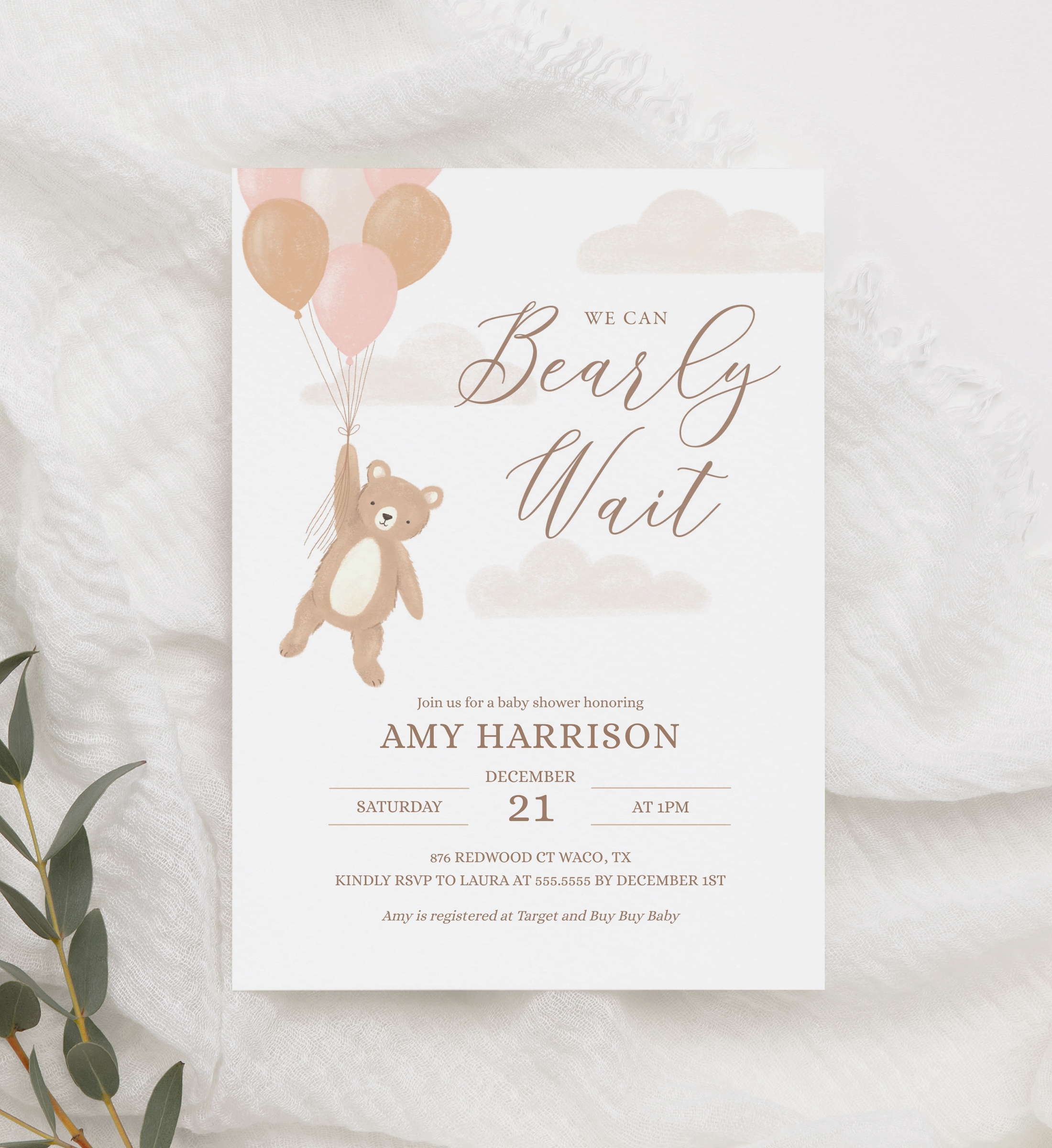 Baby Shower Invitation - We Can Bearly Wait - 1009 design preview