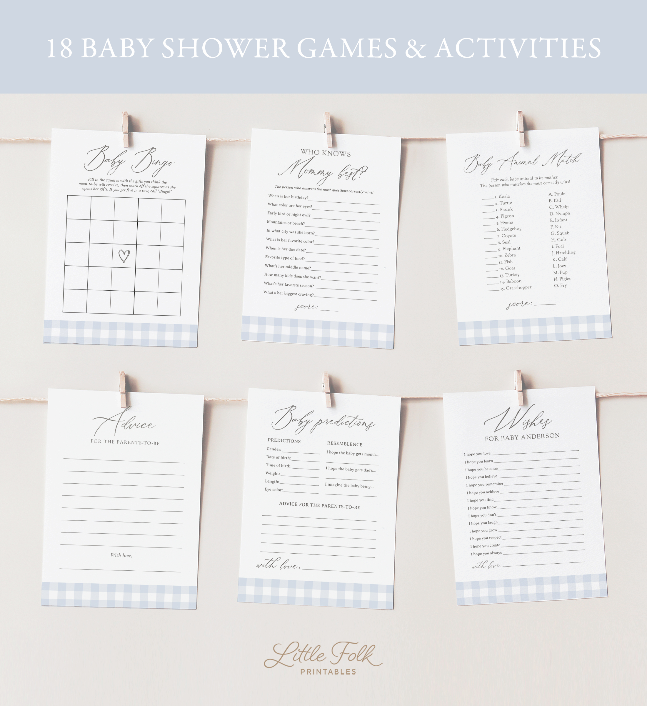 Baby Shower Games - Blue Gingham - 1068 design preview