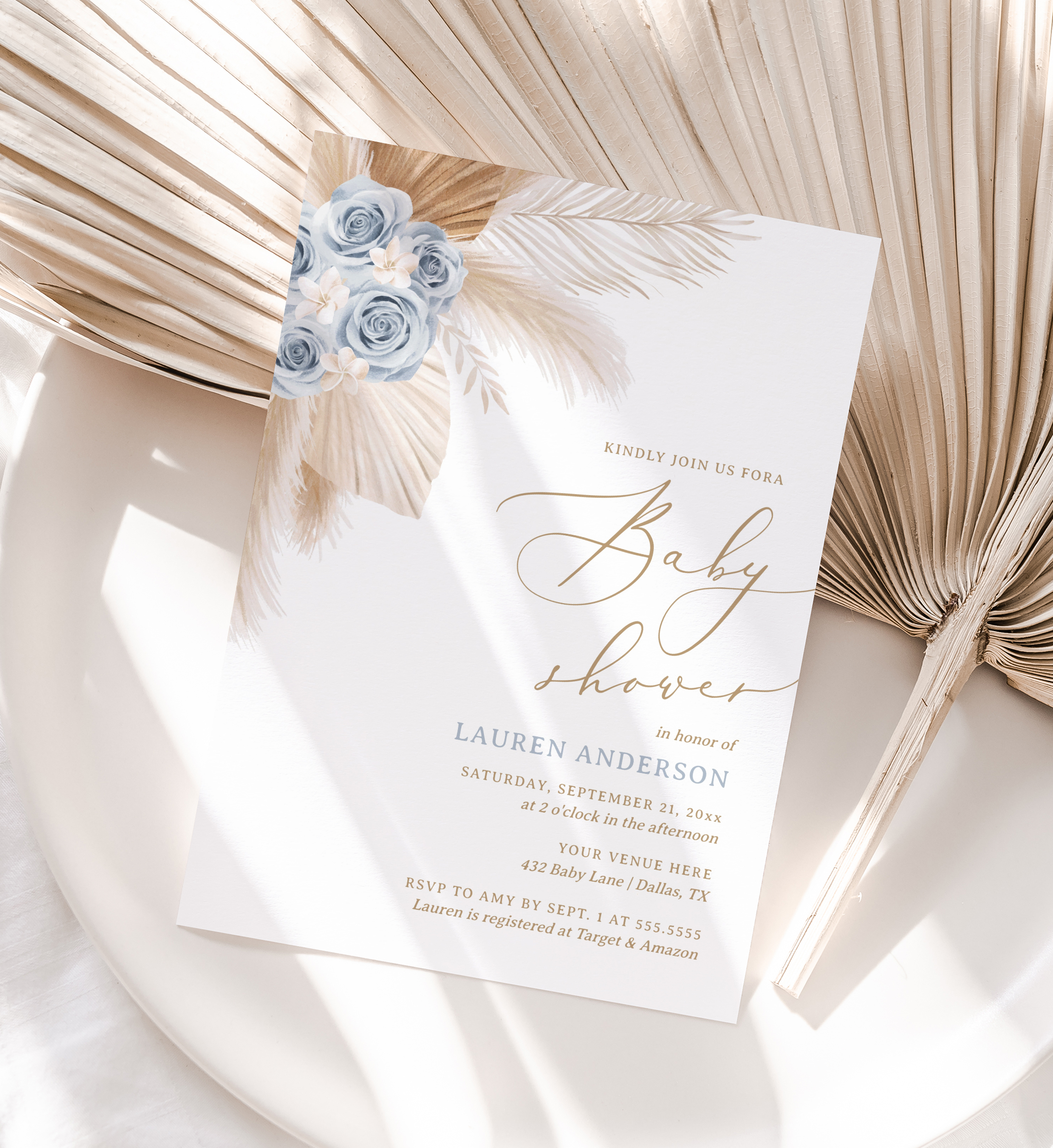 Baby Shower Invitation - Pampas Grass (Blue) - 1041 design preview