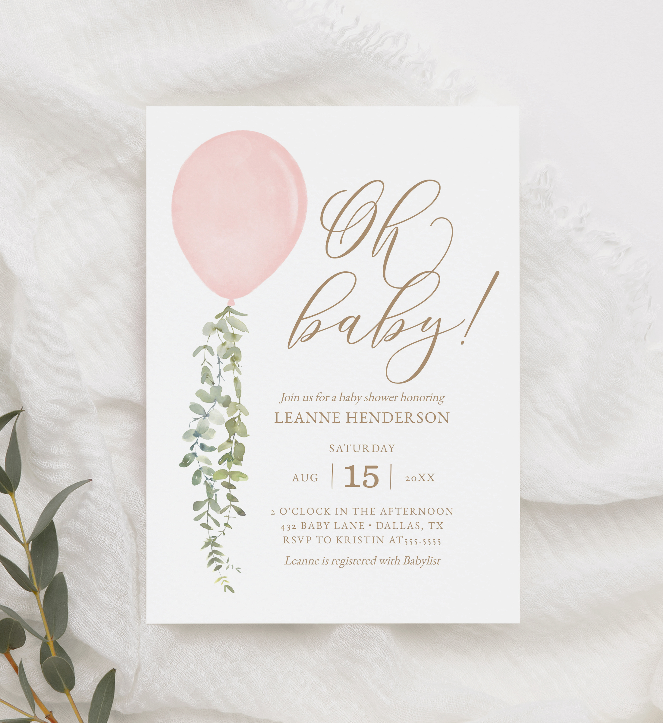 Baby Shower Invitation - Pink Balloon - 1011 design preview