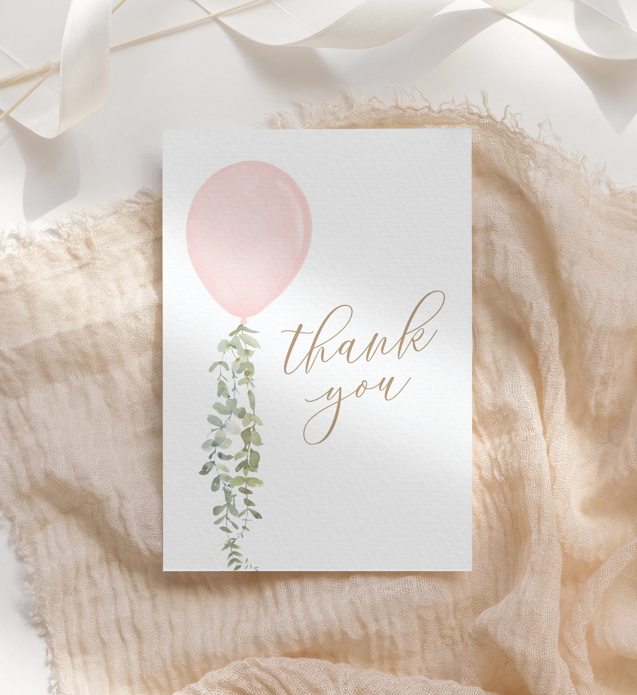 Folded Thank You Card (3.5x5) - Pink Balloon - 1011 design preview