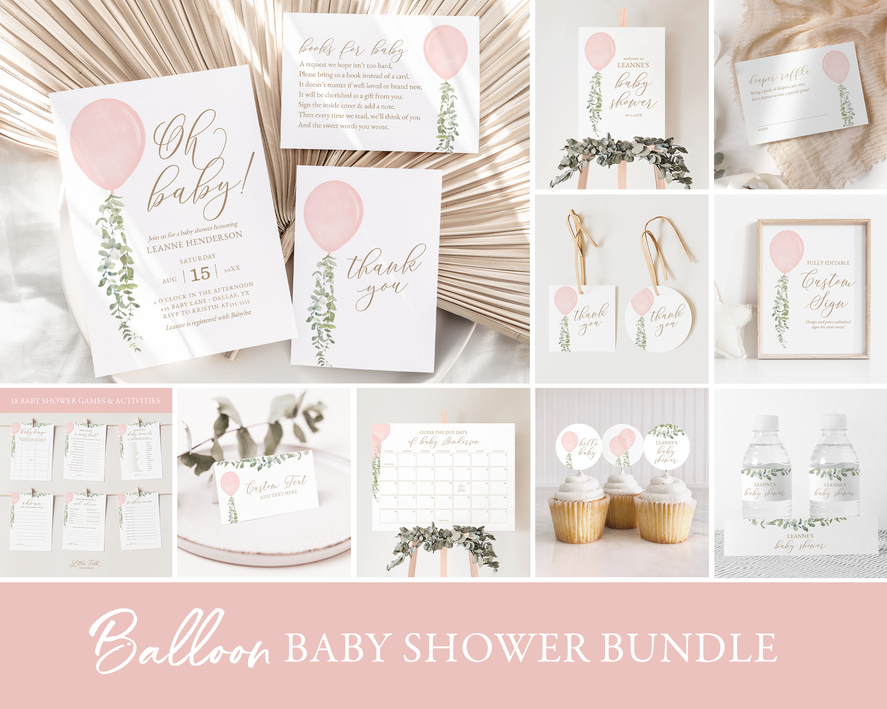 Baby Shower Bundle - Pink Balloon - 1011 design preview