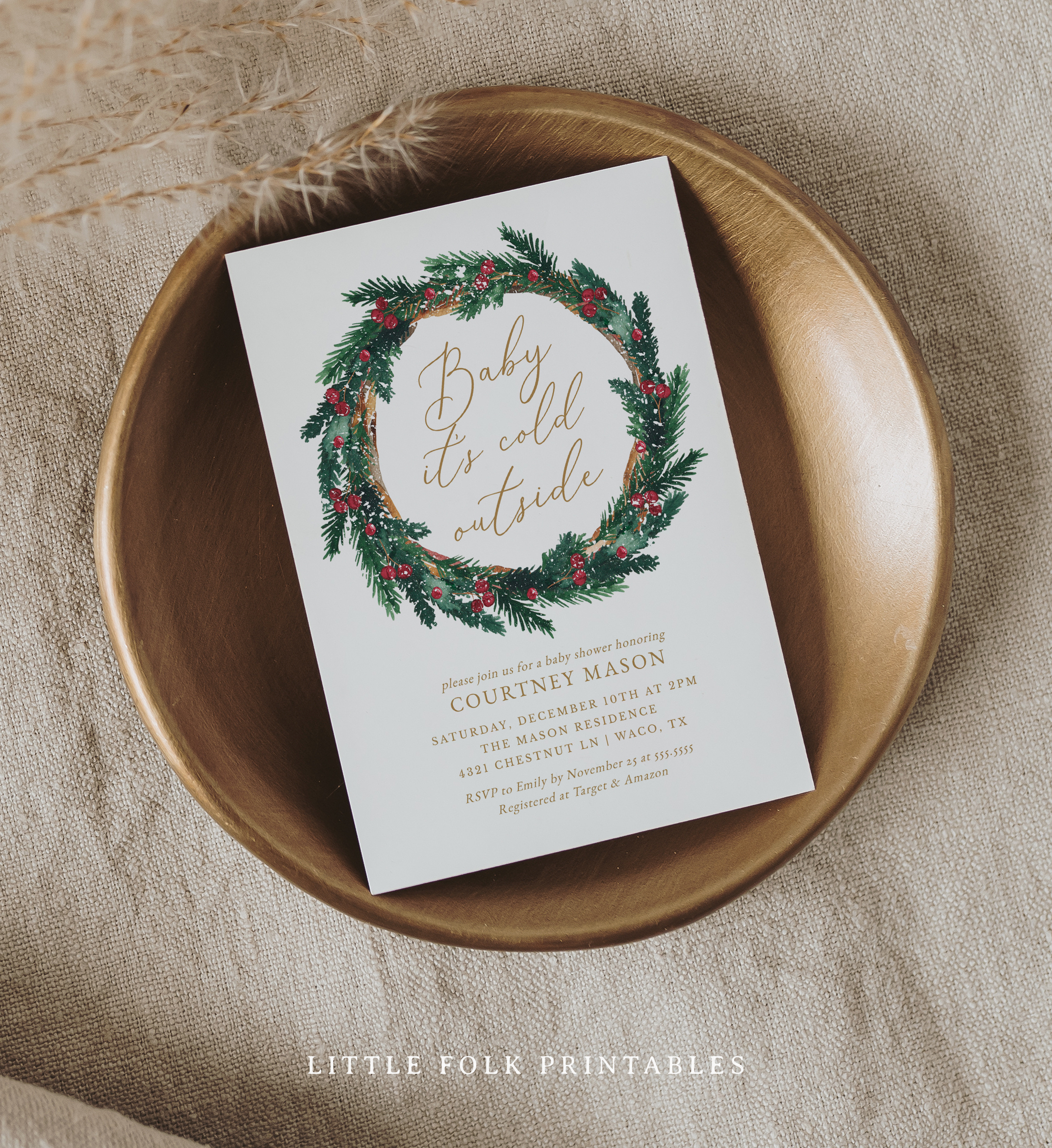 Baby Shower Invitation - Holiday Wreath - 1064 design preview