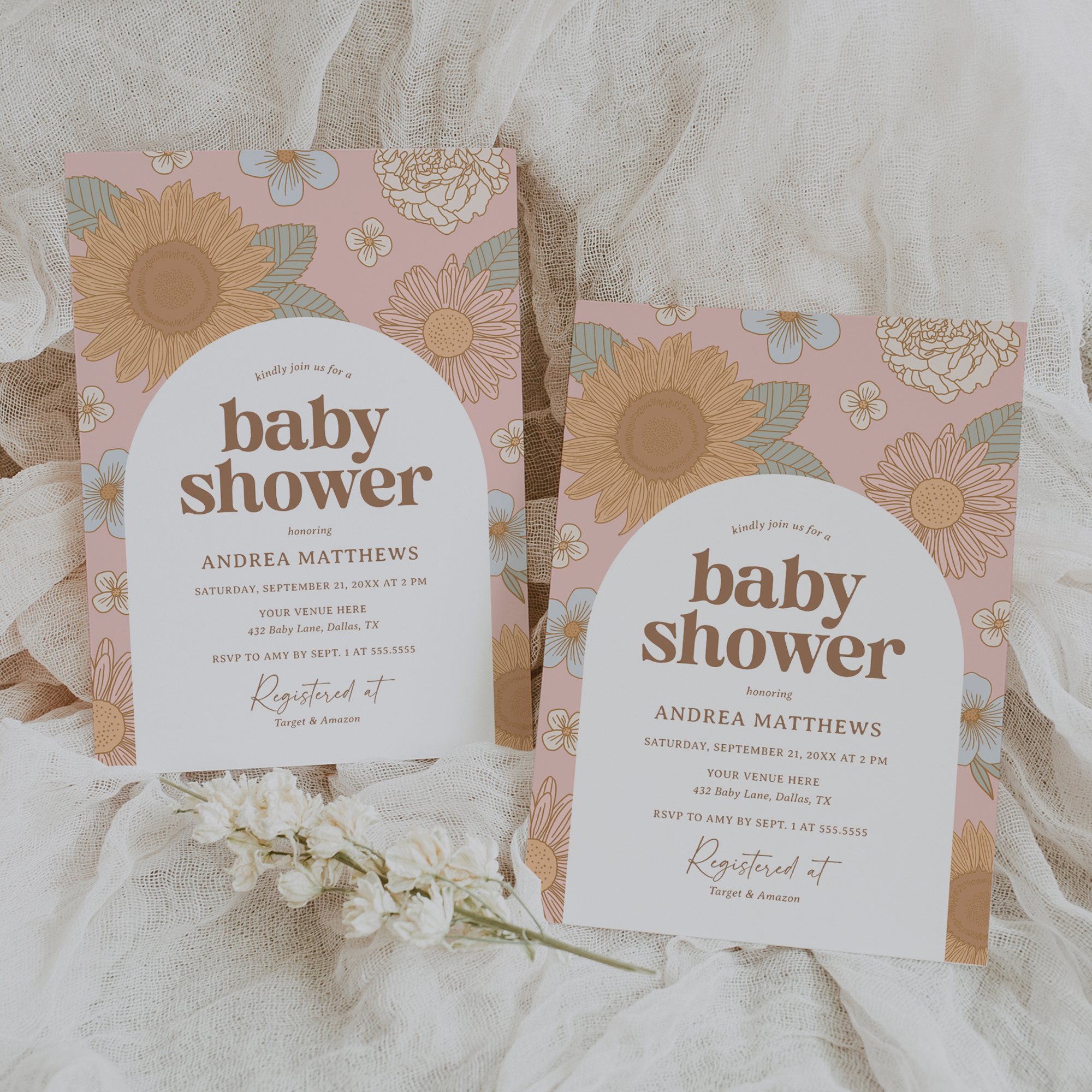 Baby Shower Invitation - Retro Wildflower design preview