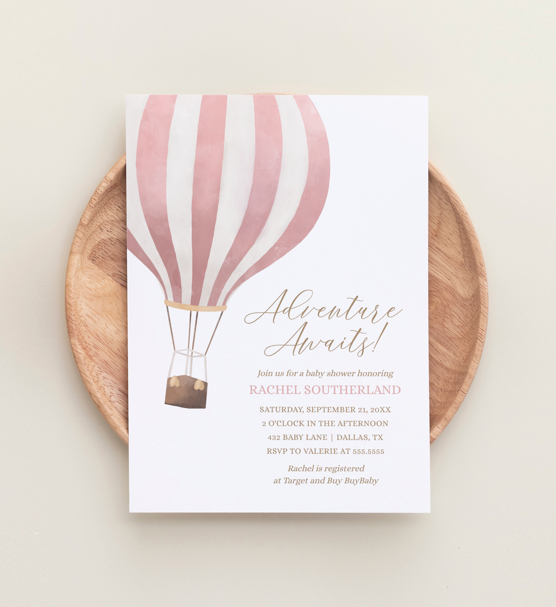 Baby Shower Invitation - Pink Hot Air Balloon - 1018 design preview