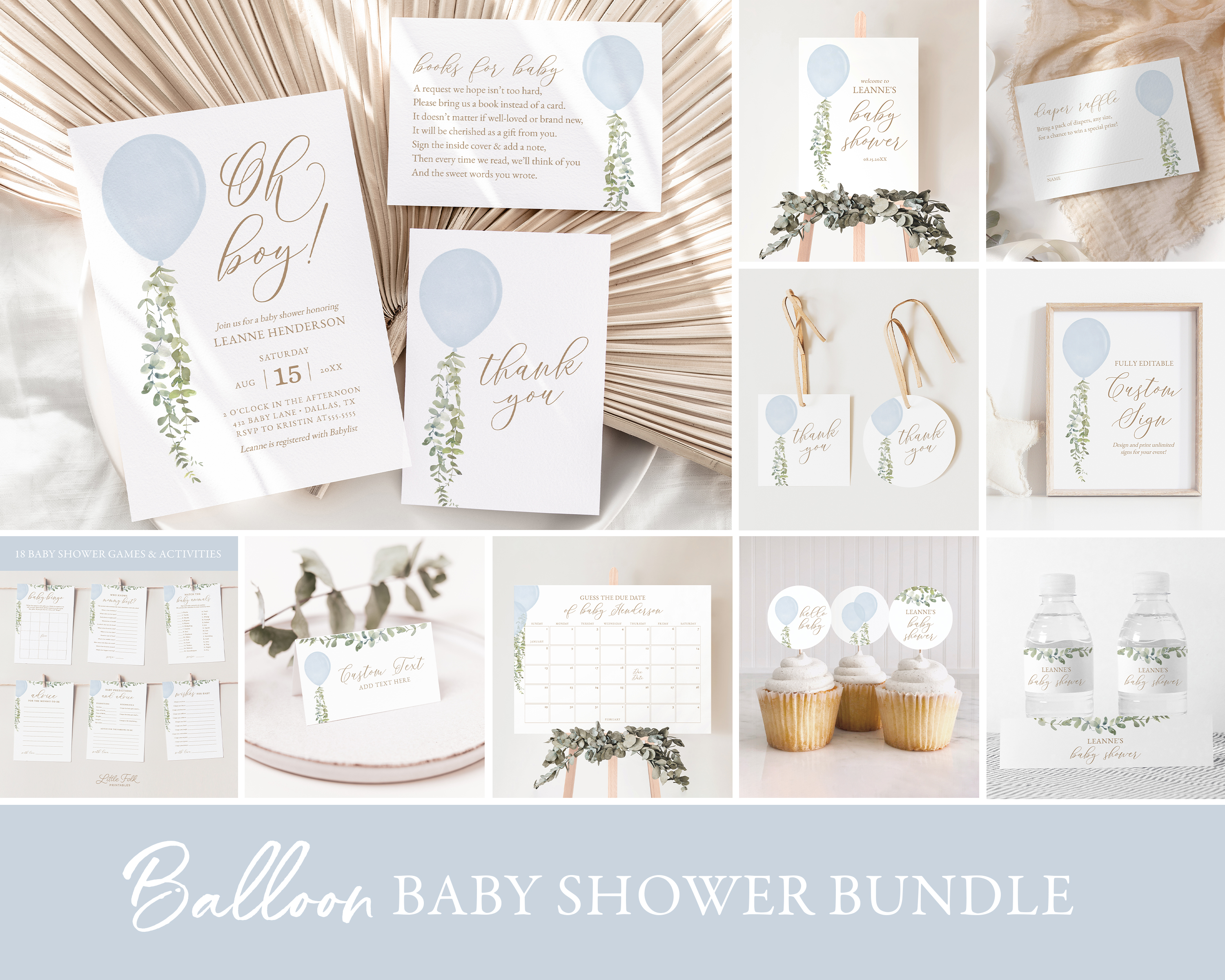Baby Shower Bundle - Blue Balloon - 1005 design preview