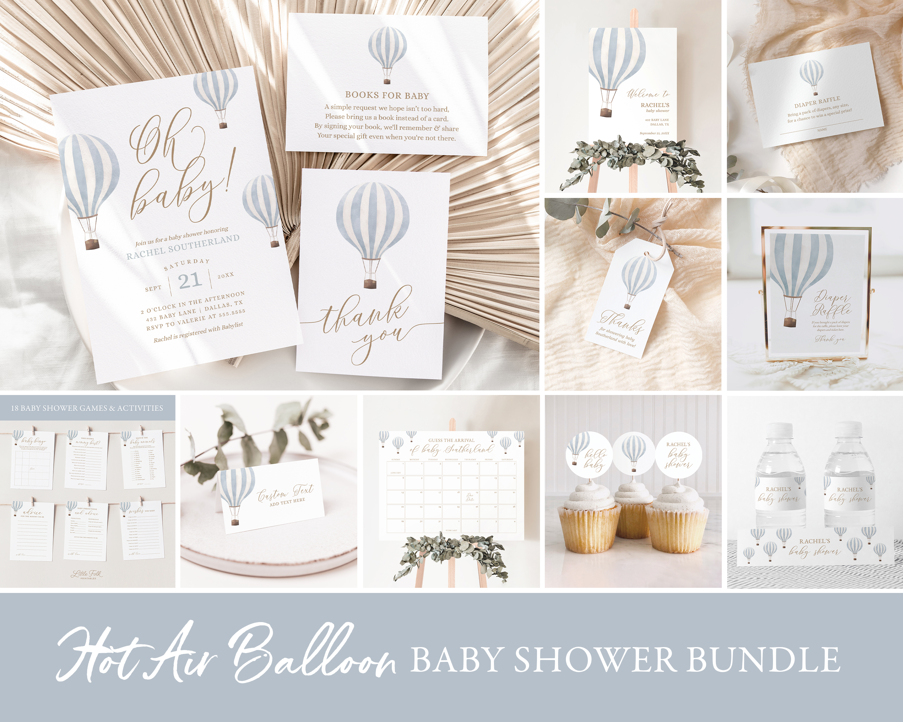 Baby Shower Bundle - Blue Hot Air Balloon - 1016 design preview