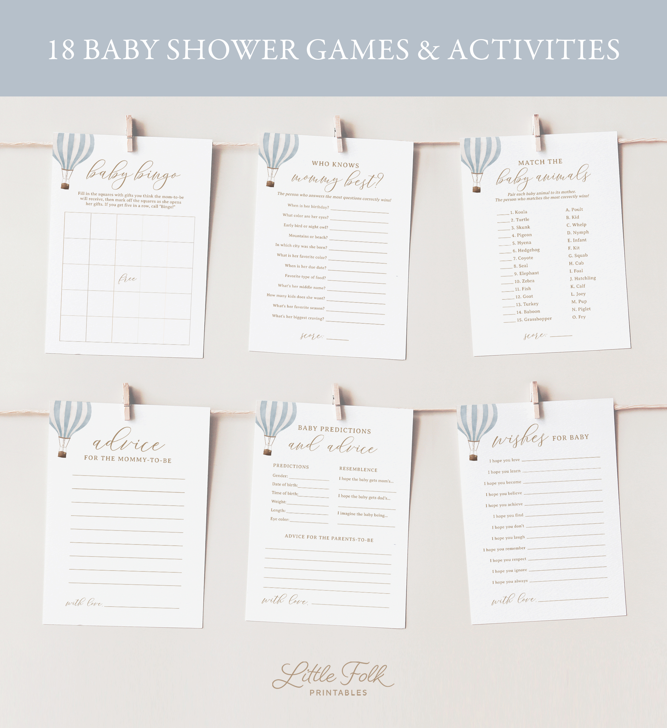 Baby Shower Games - Blue Hot Air Balloon - 1016 design preview