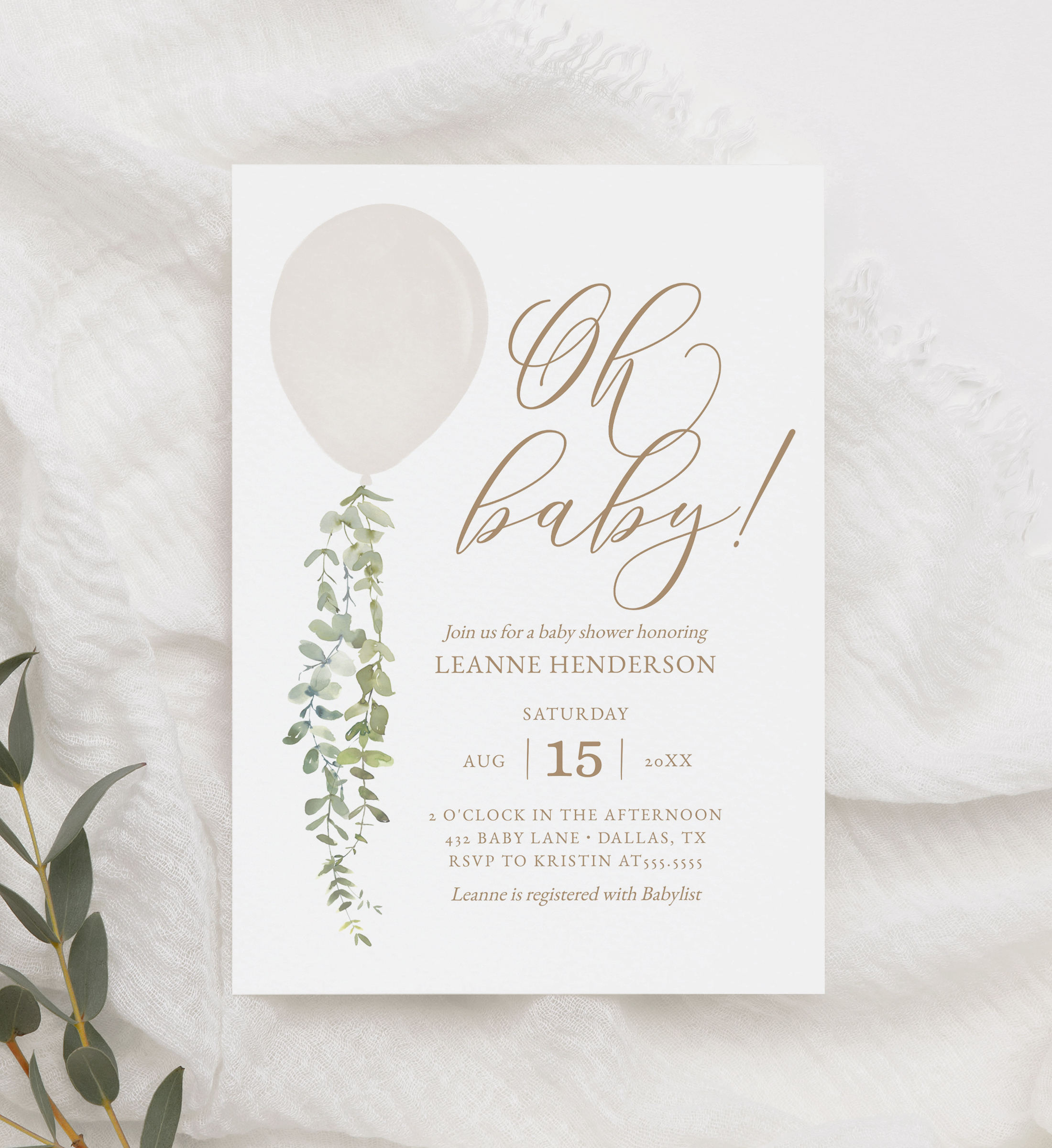 Baby Shower Invitation - White Balloon - 1073 design preview