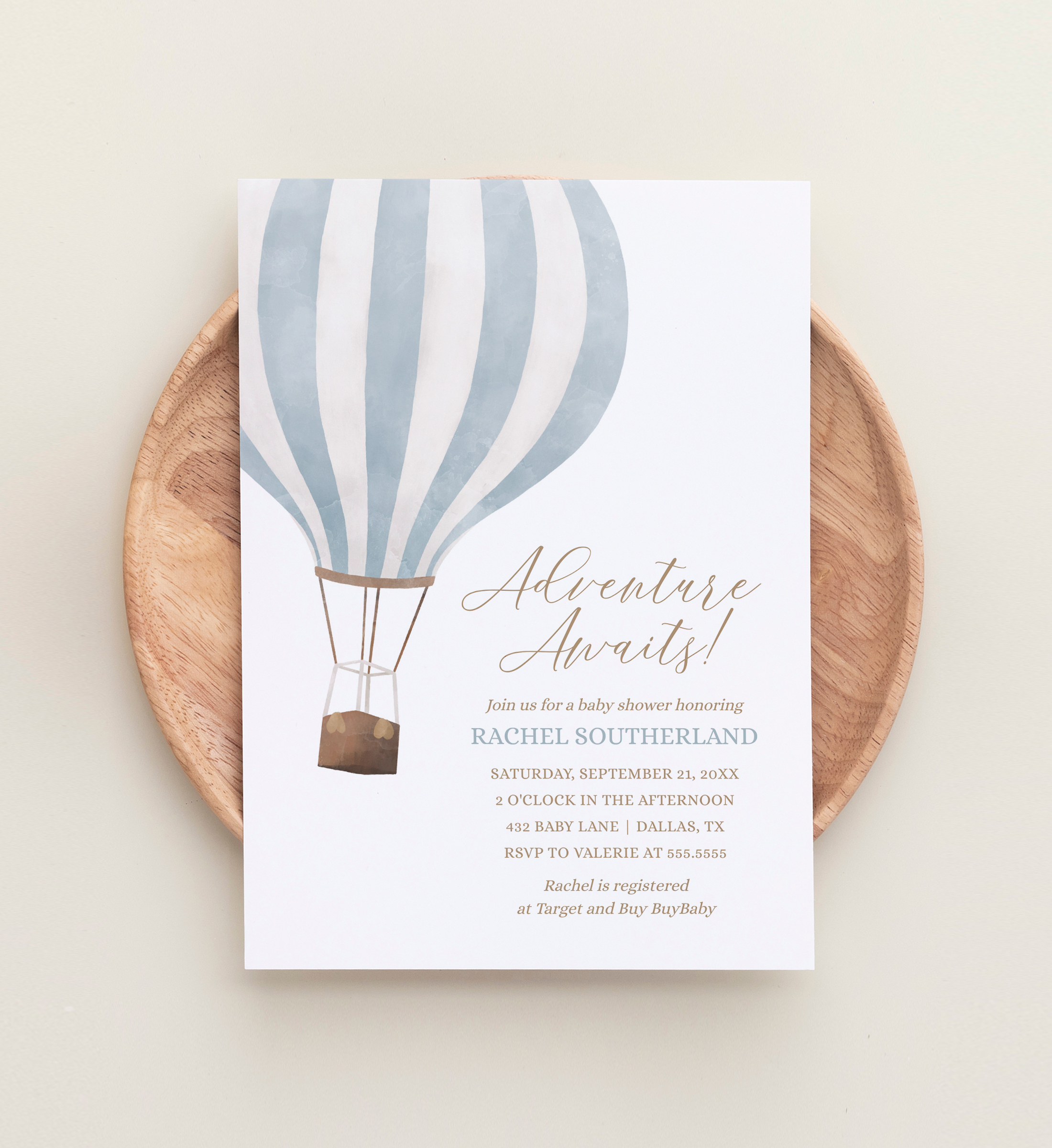 Baby Shower Invitation - Blue Hot Air Balloon - 1016 design preview