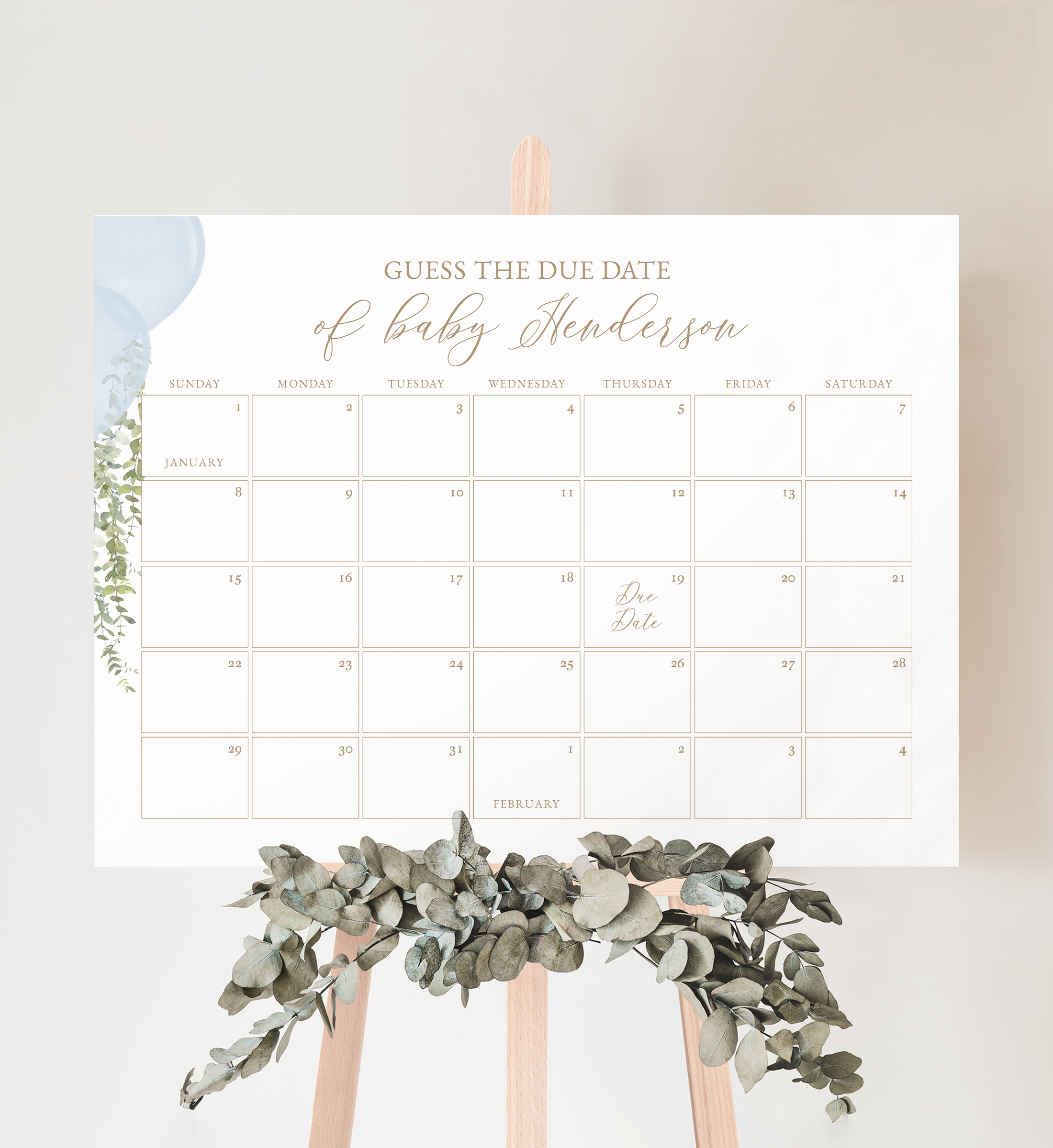 Due Date Calendar (18x24) - Blue Balloon - 1005 design preview
