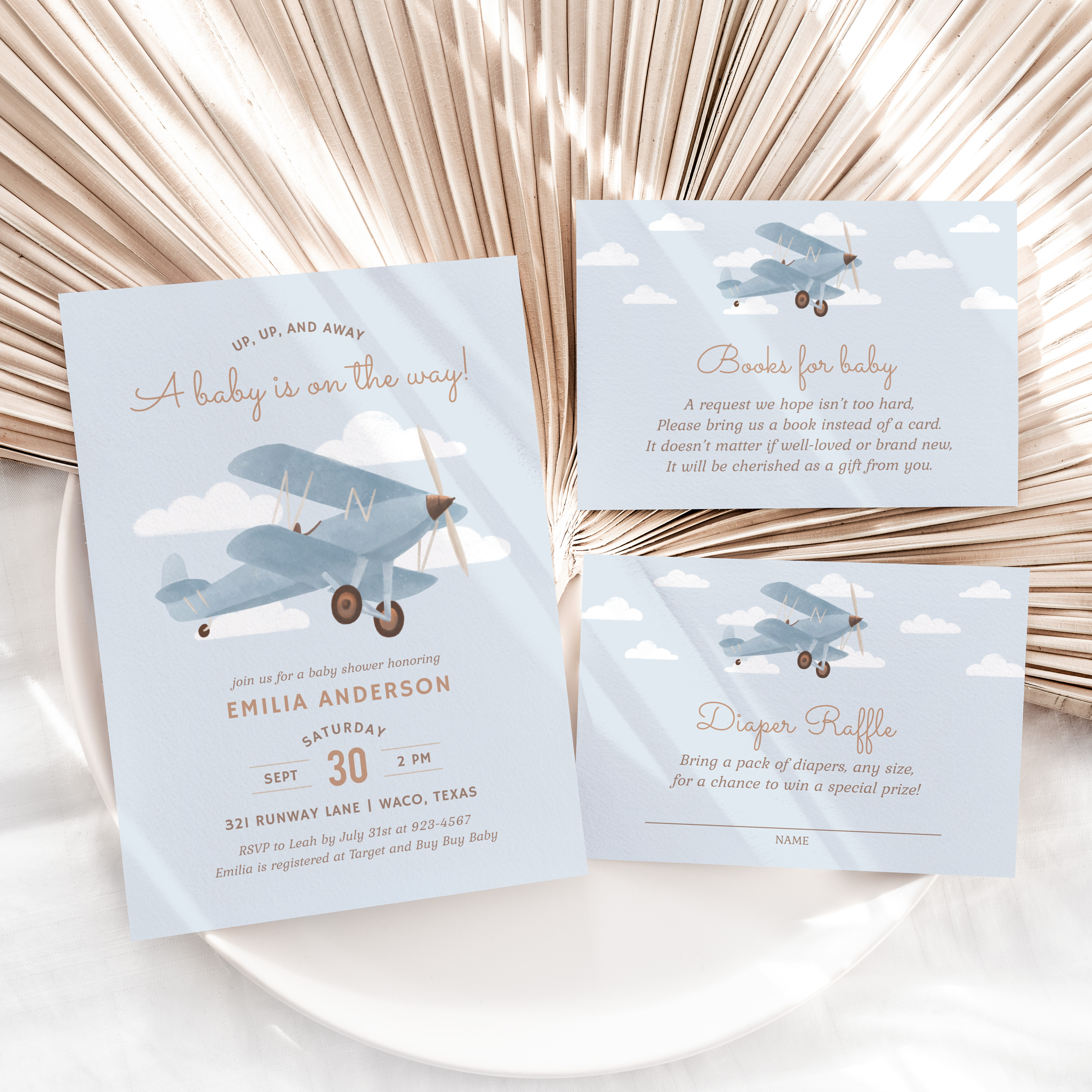Baby Shower Invitation Suite - Biplane - 1028 design preview