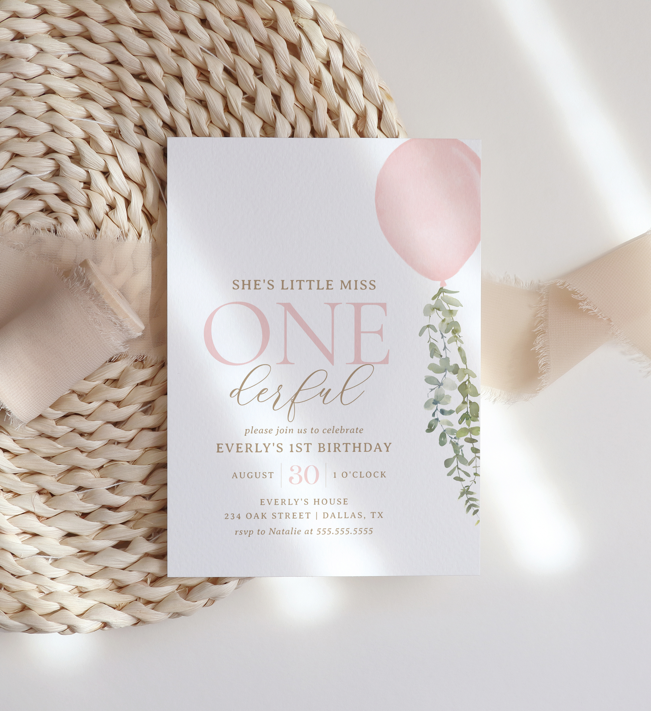 Birthday Invitation - Onederful (Pink Balloon) - 9963 design preview