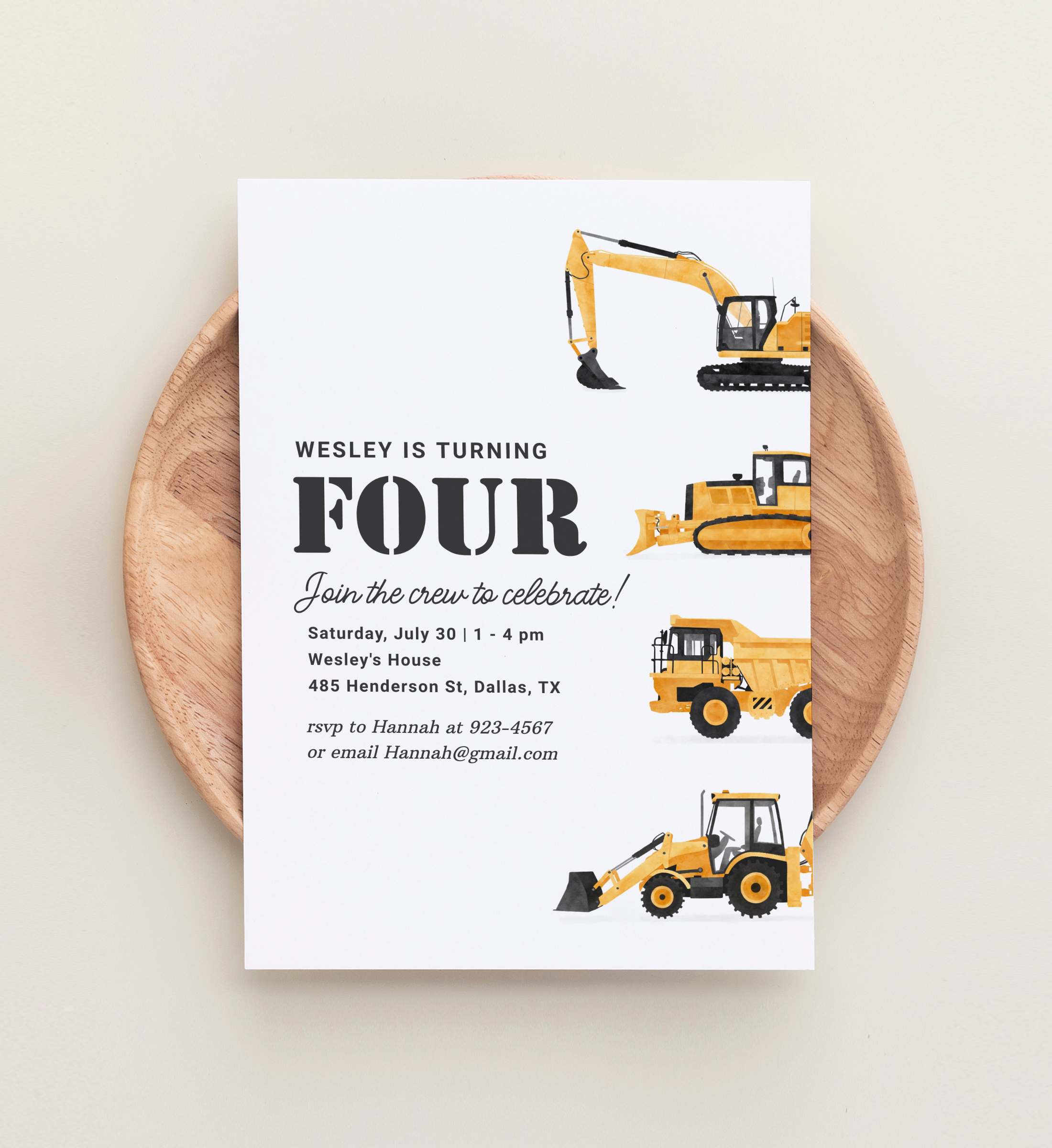 Birthday Invitation (Four) - Construction Vehicles - 9972 design preview