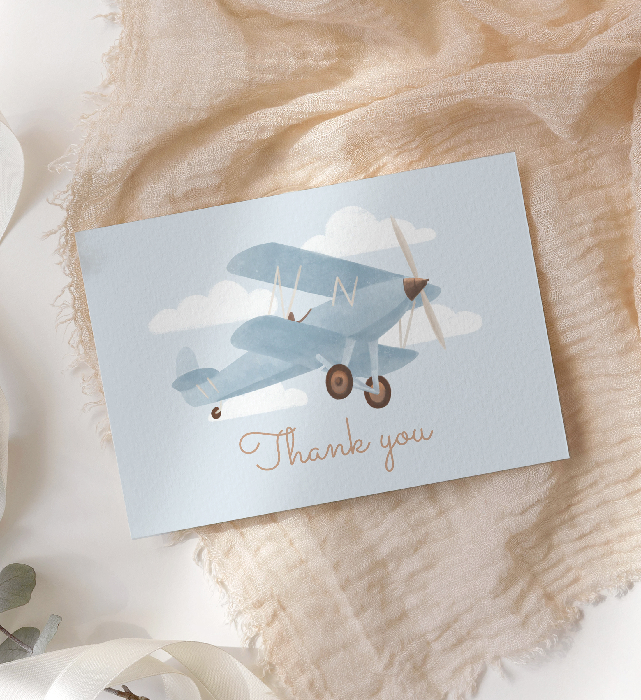 Folded Thank You Card - Biplane - 1028 design preview