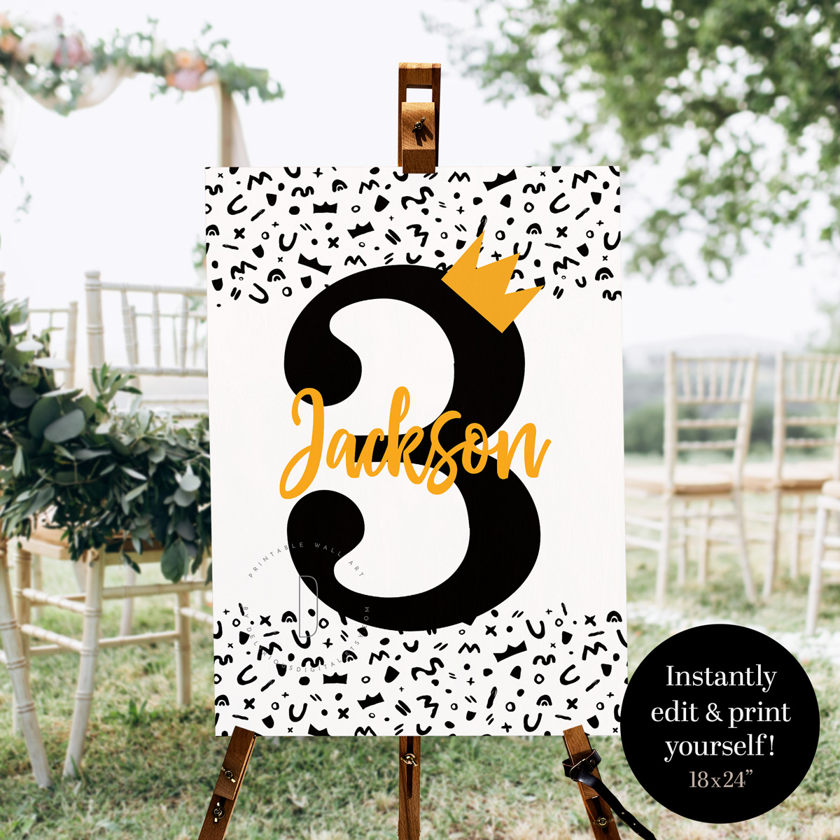 3rd birthday party sign | 18x24" design preview