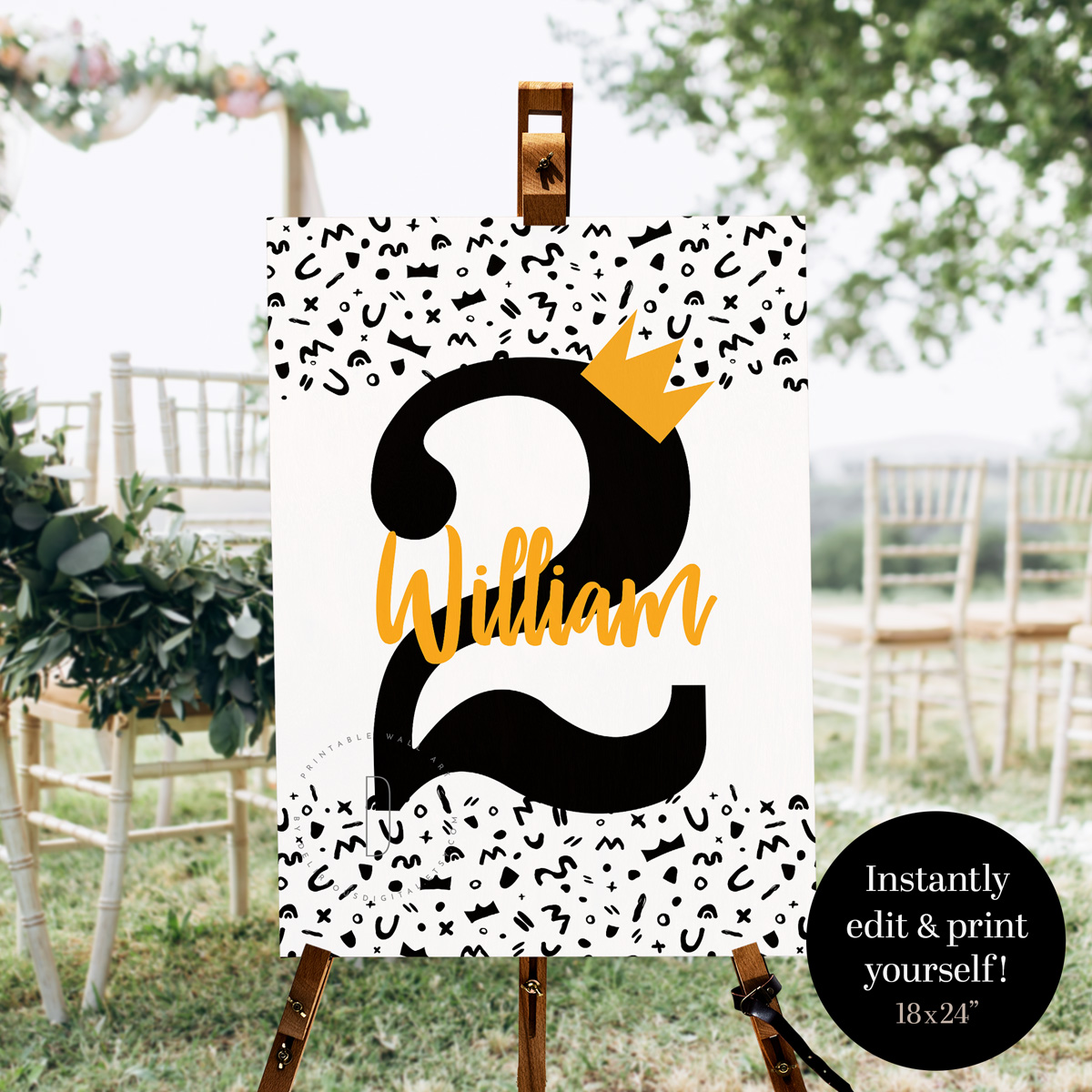 2nd birthday party sign | 18x24" design preview