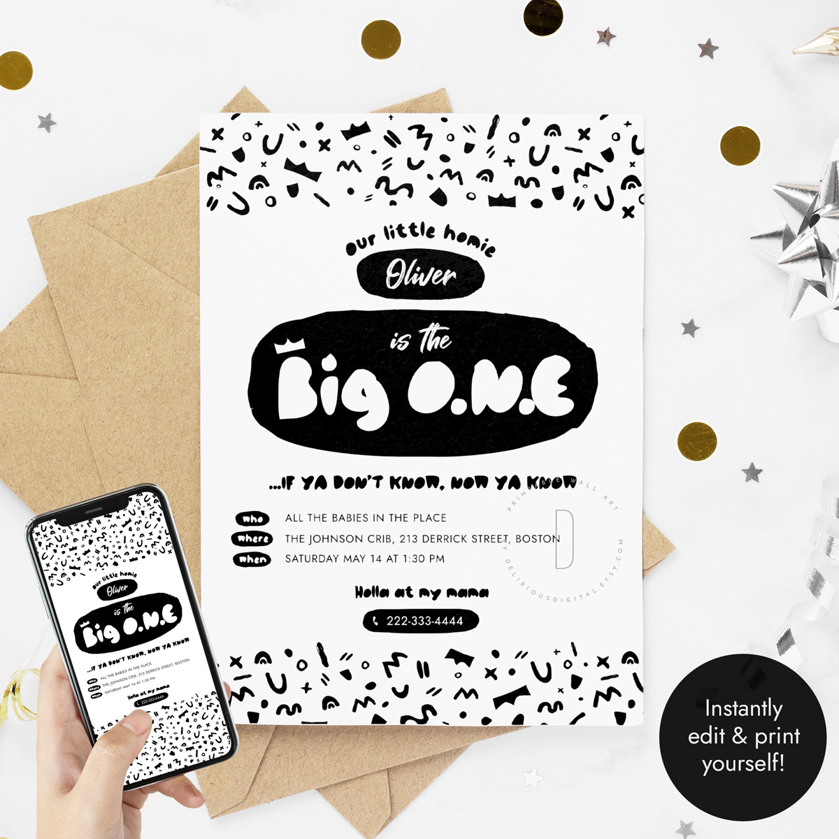 The Big One birthday party invitation design preview