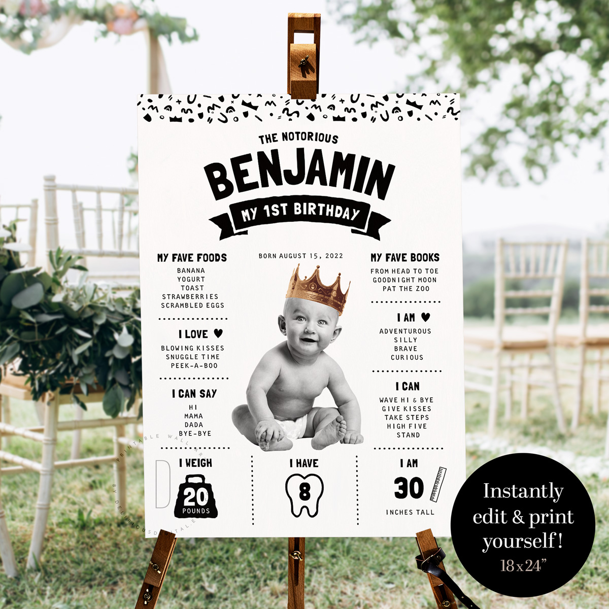 Hip hop 1st birthday party milestone sign | 18x24" design preview