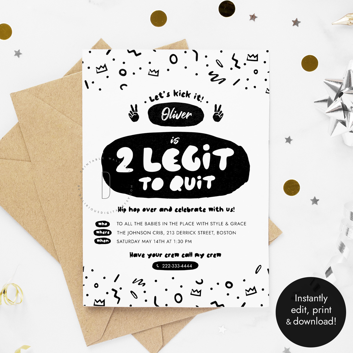 2 legit to quit birthday party invitation design preview
