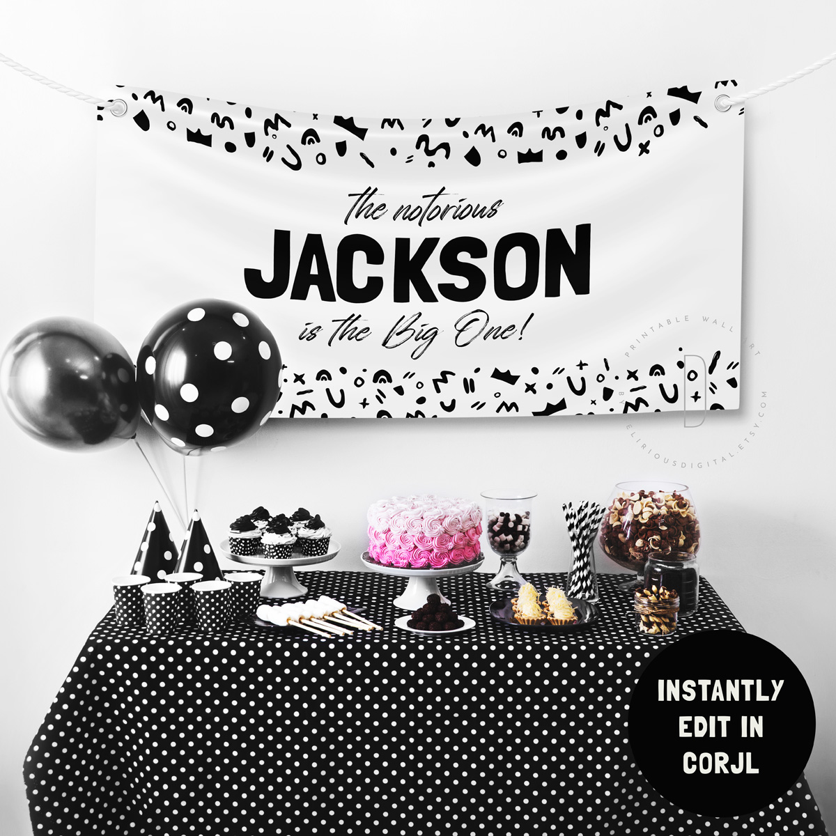 1st birthday backdrop banner | 72x26" design preview
