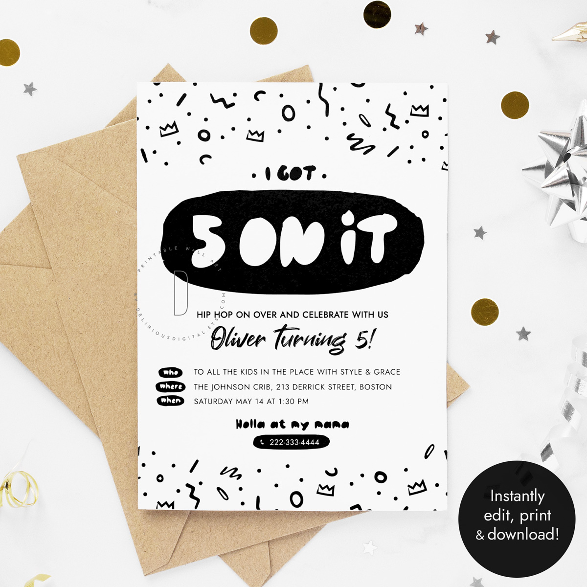 I got 5 on it birthday party invitation design preview