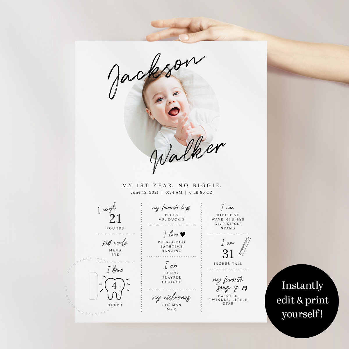 1st birthday milestone sign | 24x36" design preview