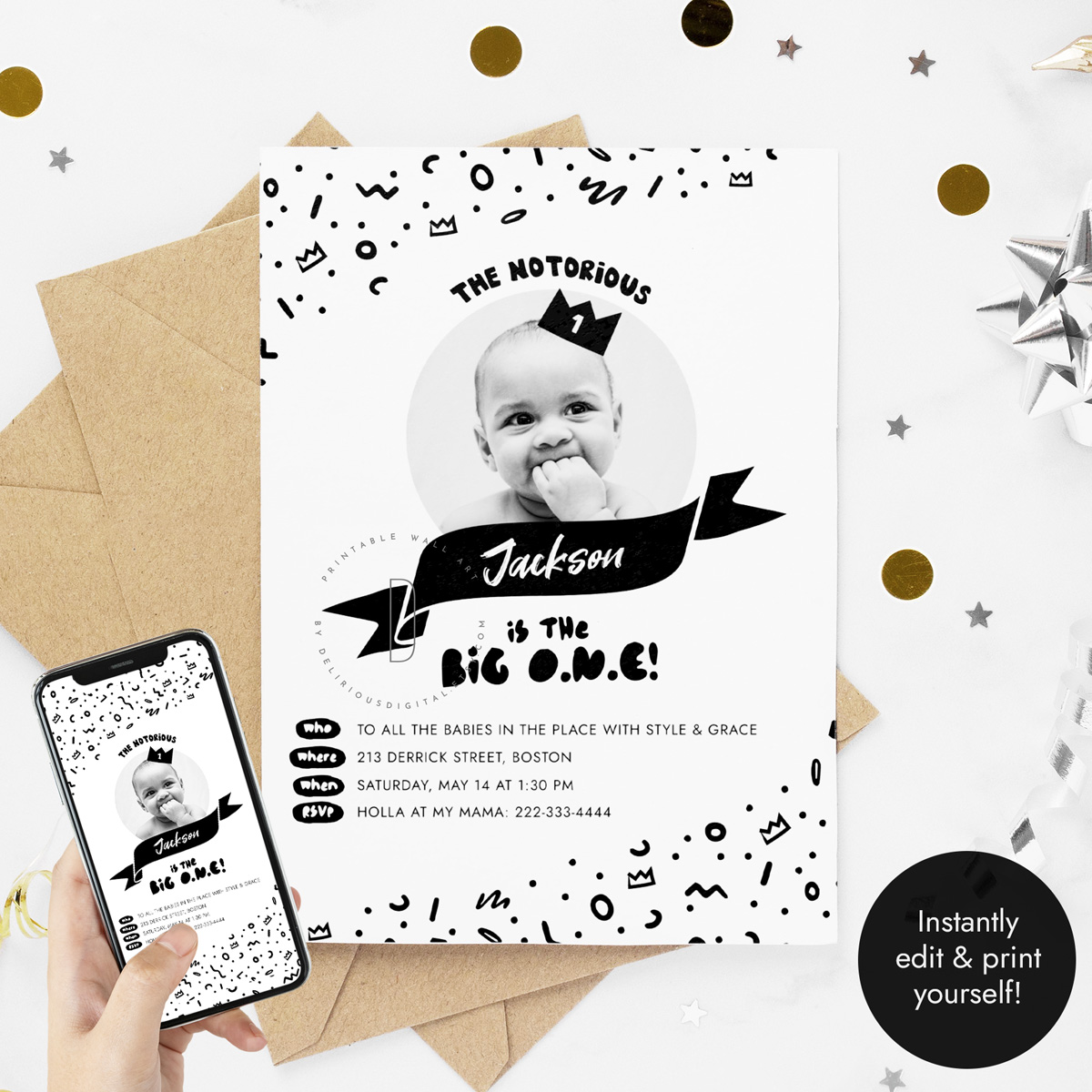 The Big One birthday party invitation design preview