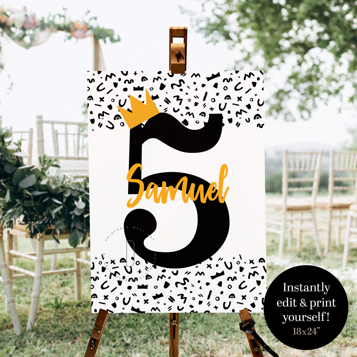 5th birthday party sign | 18x24" design preview