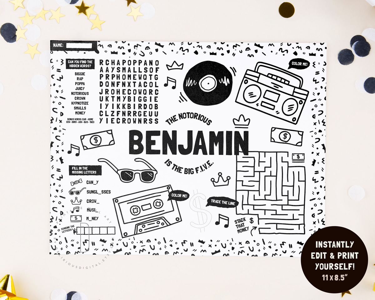 Birthday activity placemat | 11x8.5" design preview